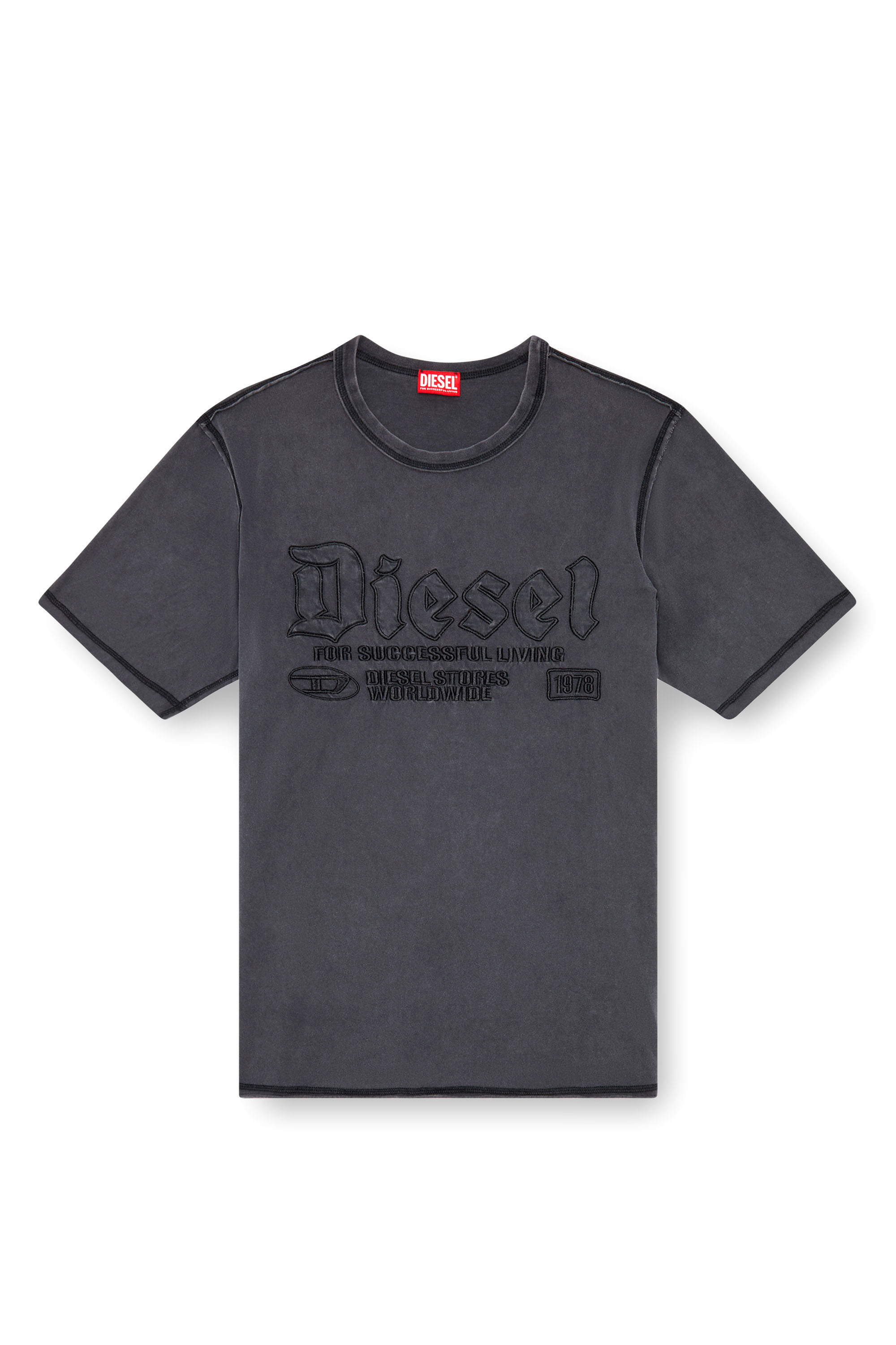 Diesel - T-RAWJUST, Hombre Camiseta desteñida con bordado a tono in Negro - Image 3