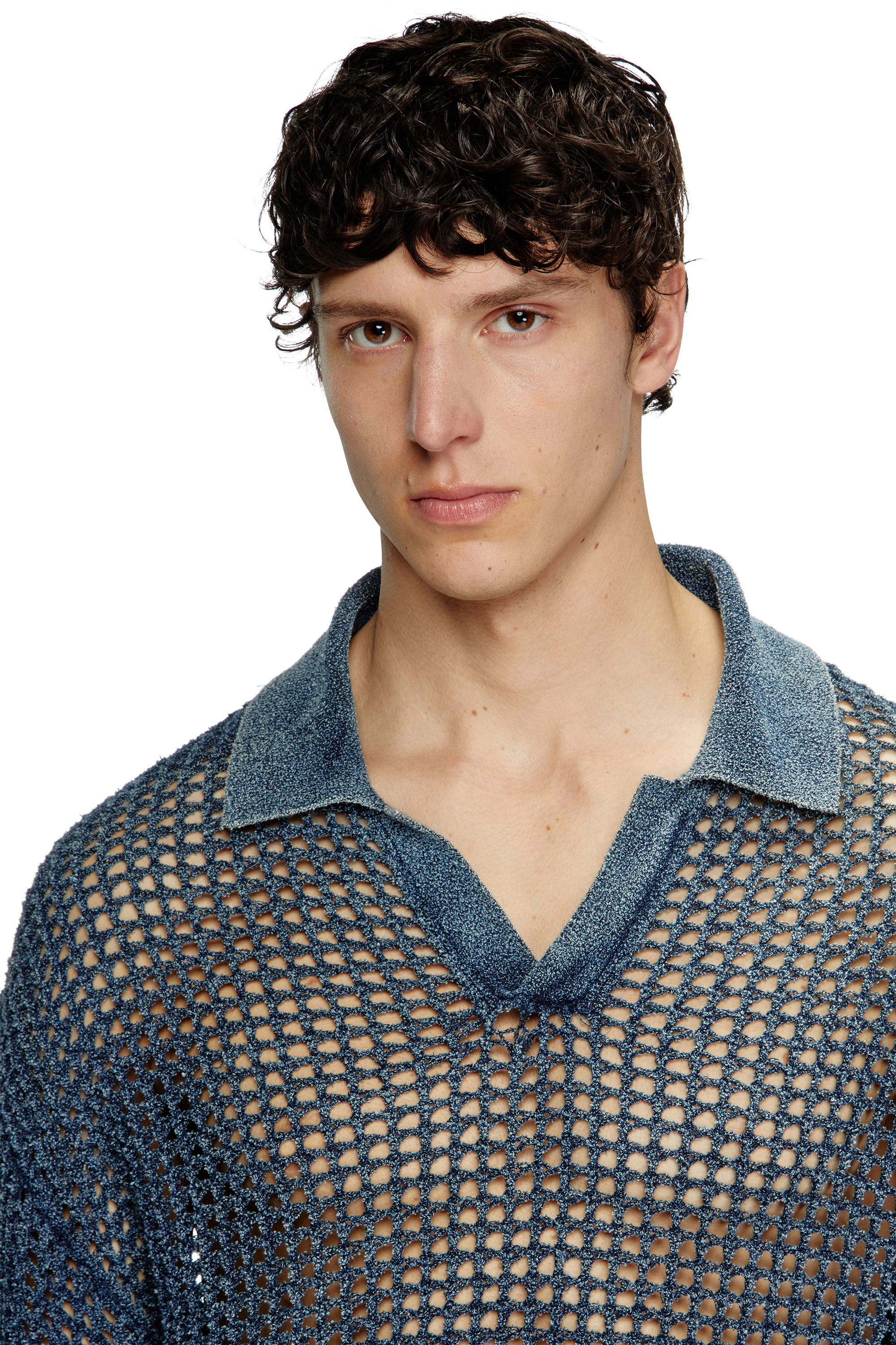 Diesel - K-SQUARED, Suéter de camiseta polo de tejido abierto en hilo denim Hombre in Azul marino - 5