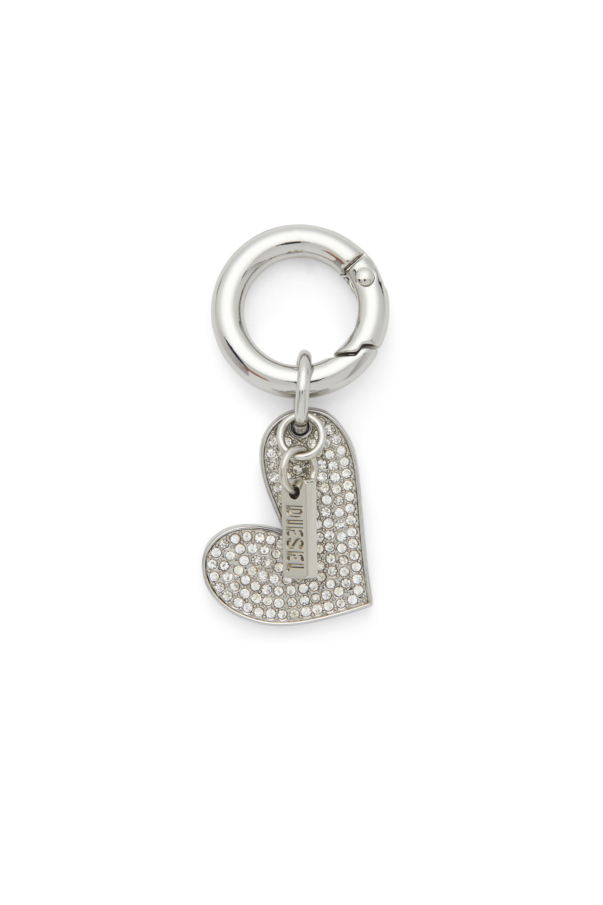Diesel - CHARM-HEART, Colgante de corazón de metal con pedrería Mujer in Plateado - 1