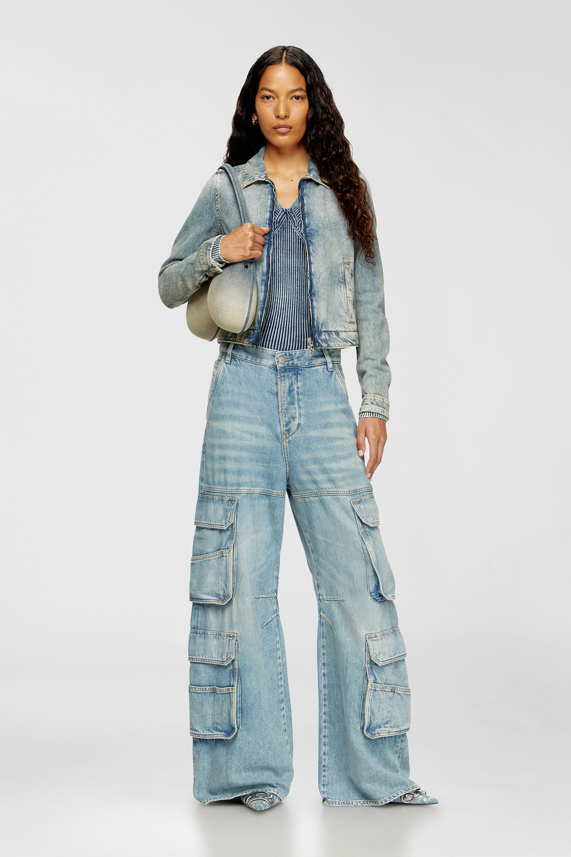 Diesel - DE-CORB, Chaqueta de denim fluido con efecto sucio Mujer in Azul marino - 1