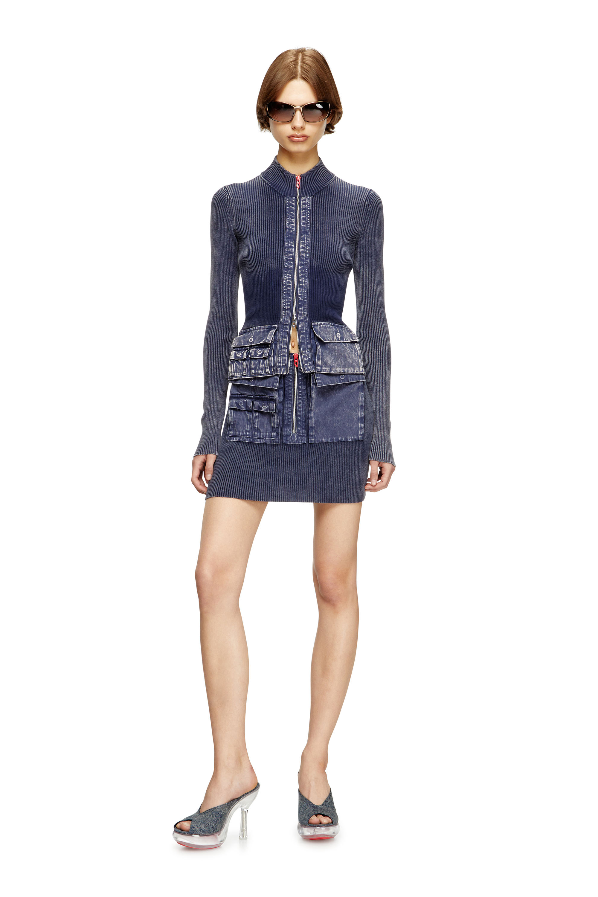 Diesel - M-MELISSA, Cárdigan con cremallera y bolsillos cargo de denim Mujer in Azul marino - 2