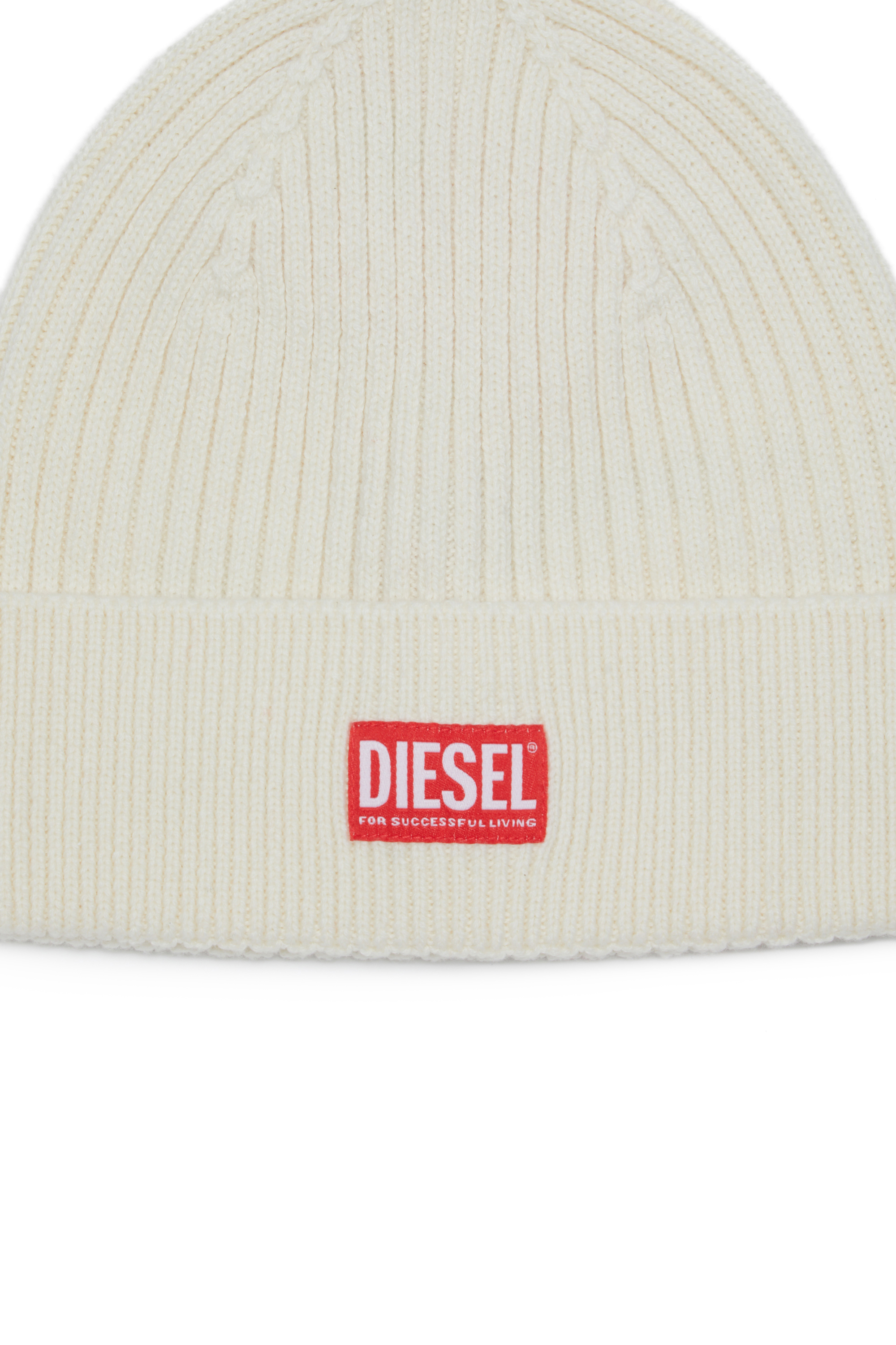 Diesel - K-CODER-H 2X2, Gorro en canalé con parche de logotipo Unisex in Blanco - 3