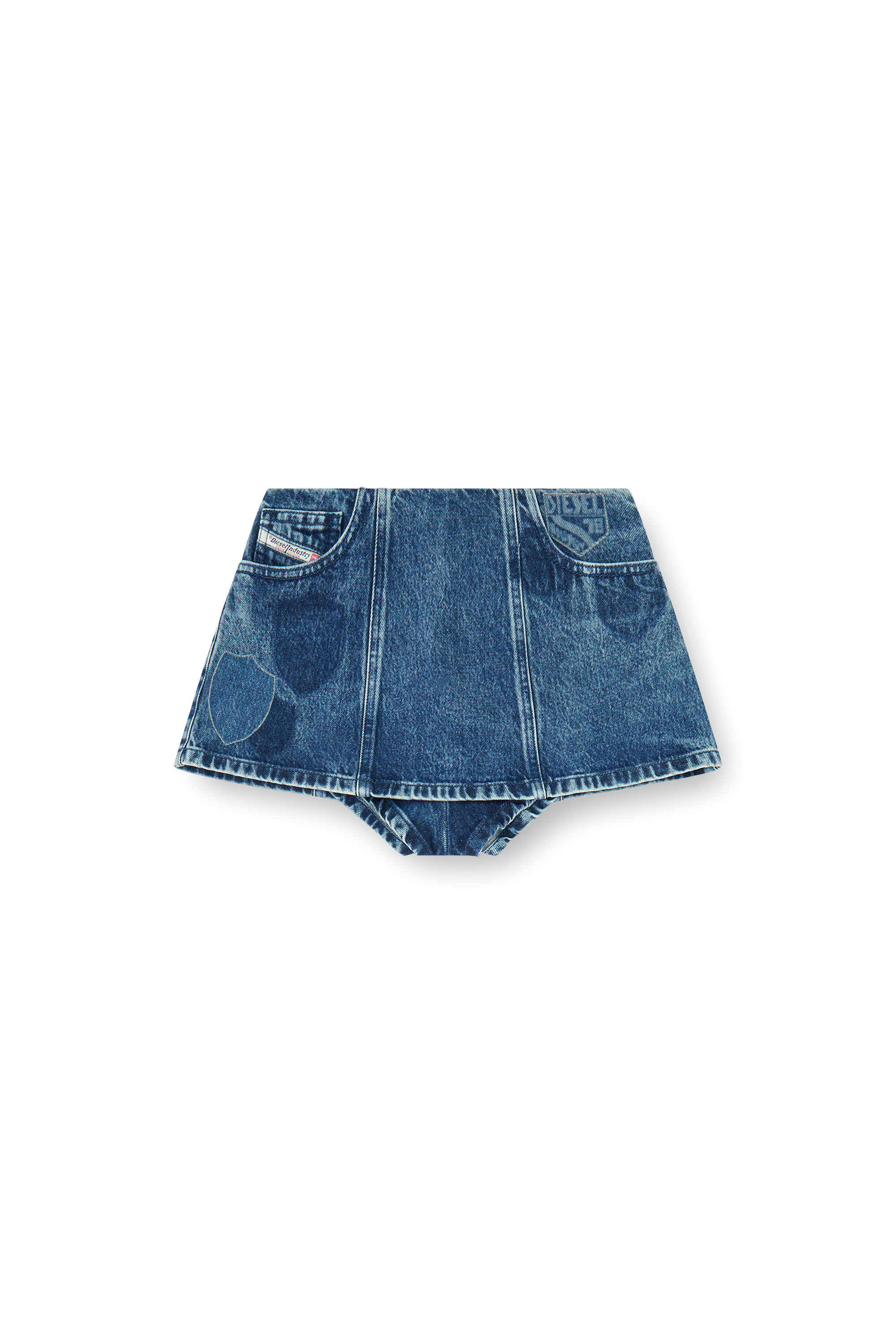 Diesel - DE-FIROVA-S, Shorts de denim con peplum y shadow patches Mujer in Azul marino - 3