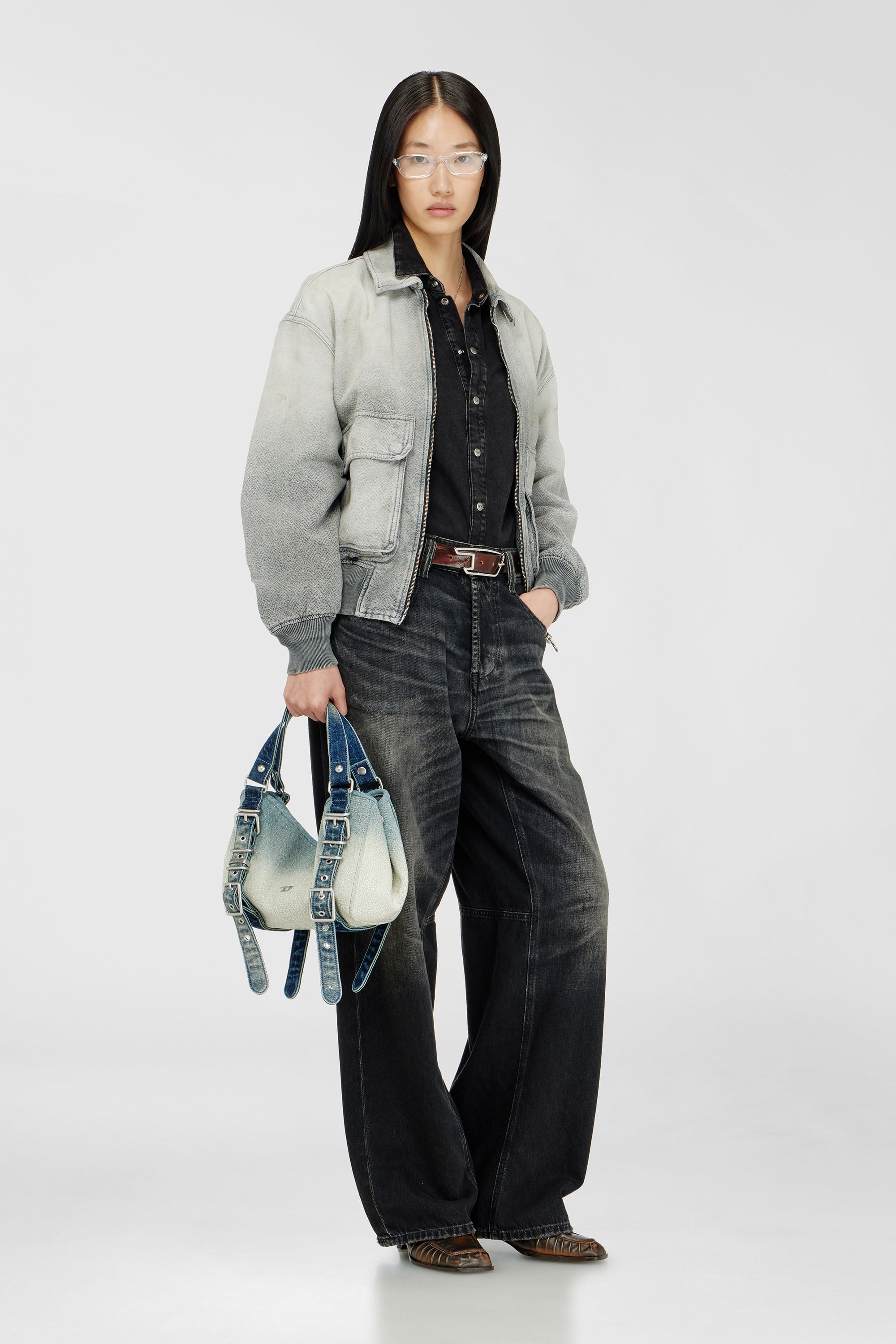 Diesel - D-ONE TOPHANDLE S, D-One-Bolso small con asa superior de denim solarizado con cristales Mujer in Azul marino - 3