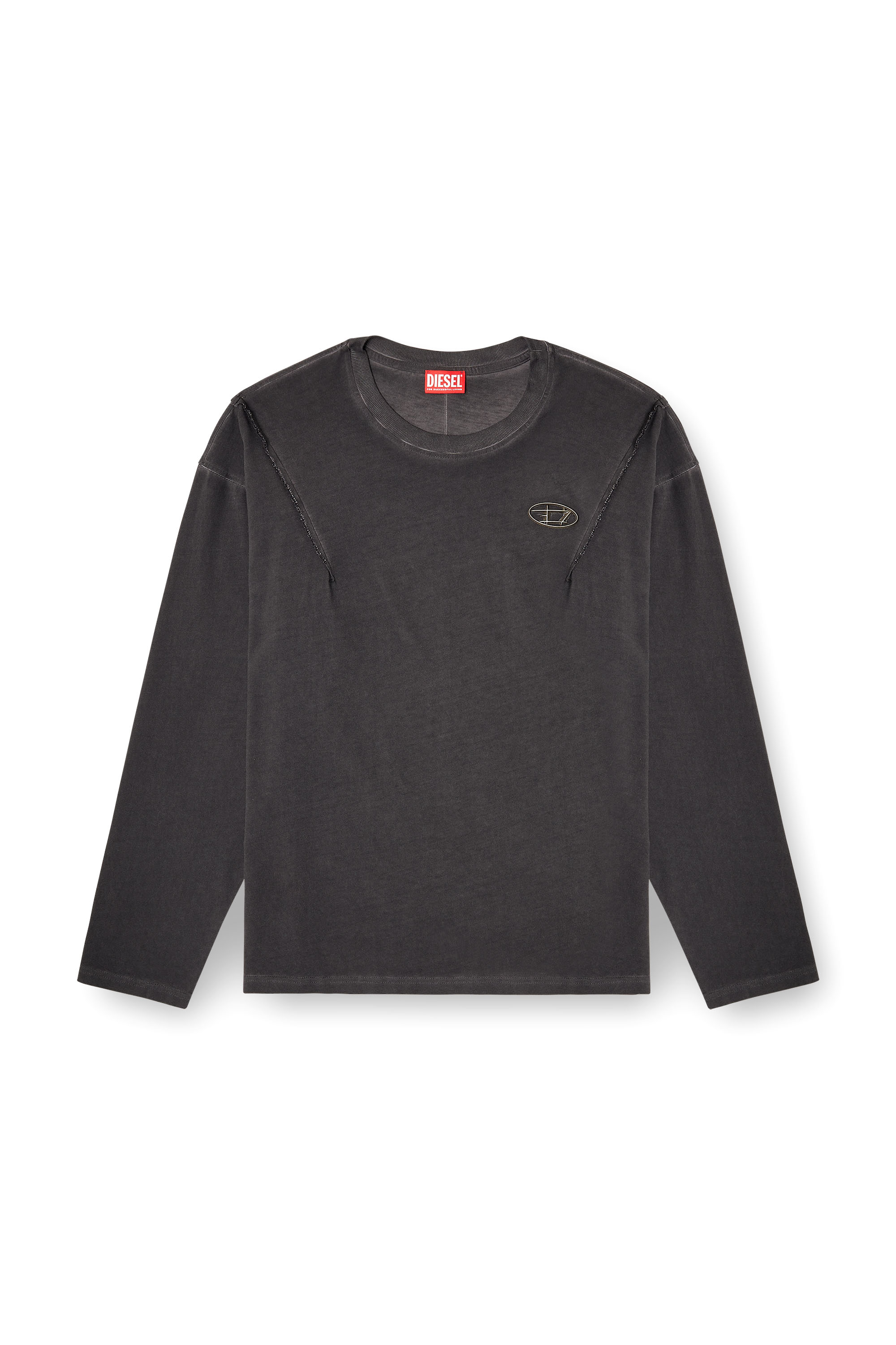 Diesel - T-THUG-T-SHIRT, Camiseta de manga larga con efecto lavado oscuro Unisex in Gris - 2