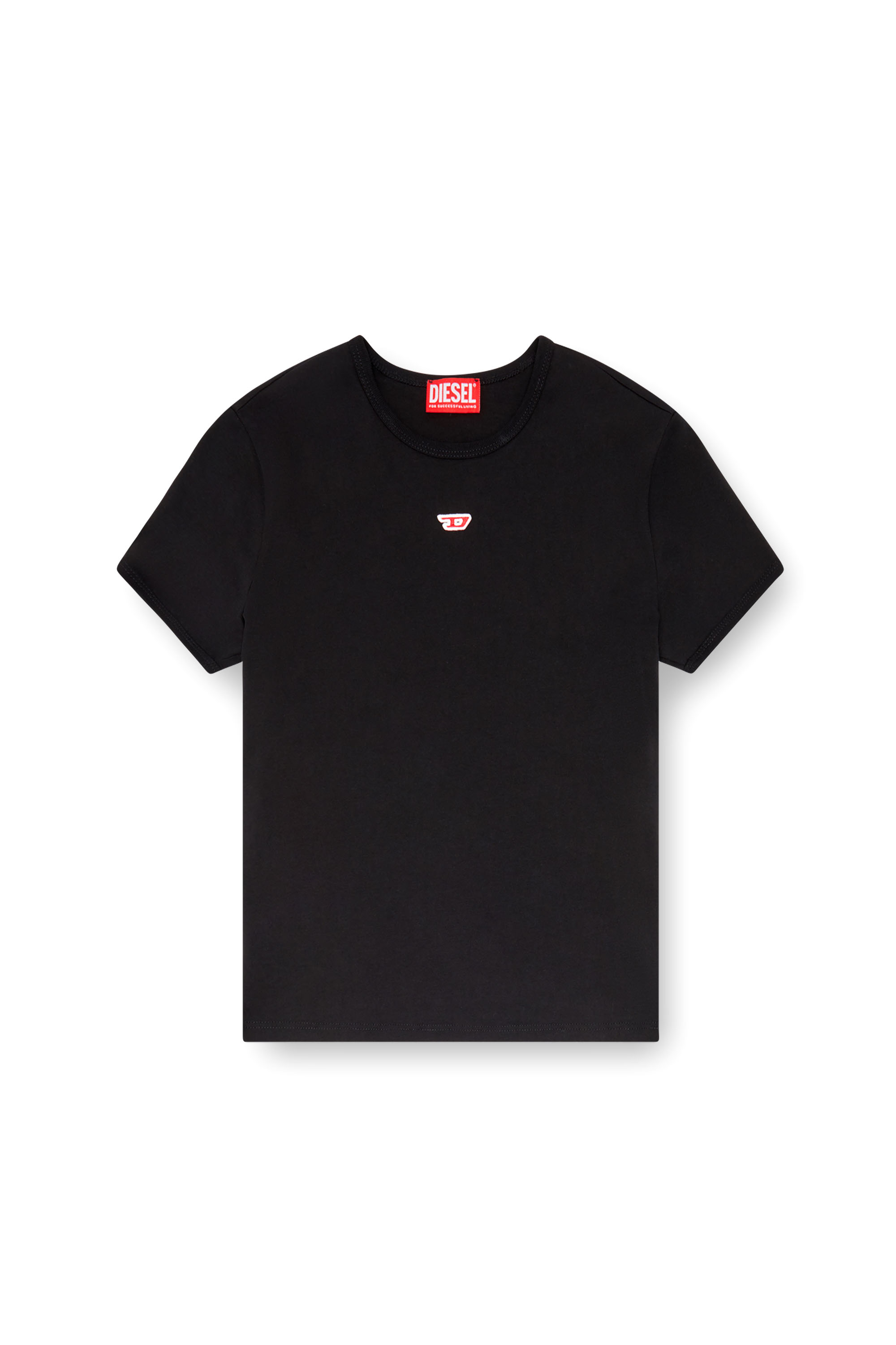 Diesel - T-UNCUTIE-LONG-D, Mujer Camiseta con parche D bordado in Negro - Image 3