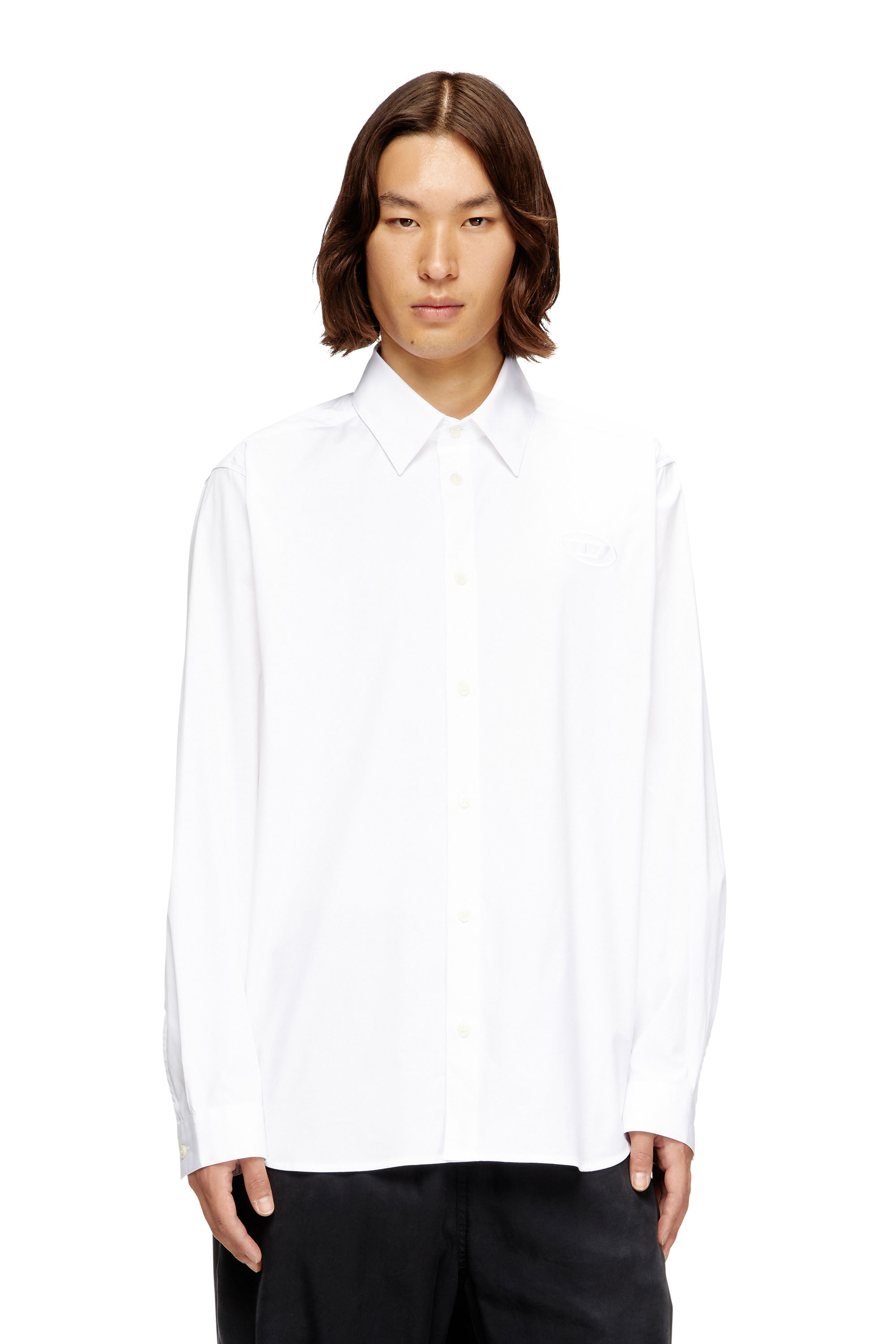 Diesel - S-SIMPLY-GSBH, Camisa de popelina elástica con bordado Hombre in Blanco - 3