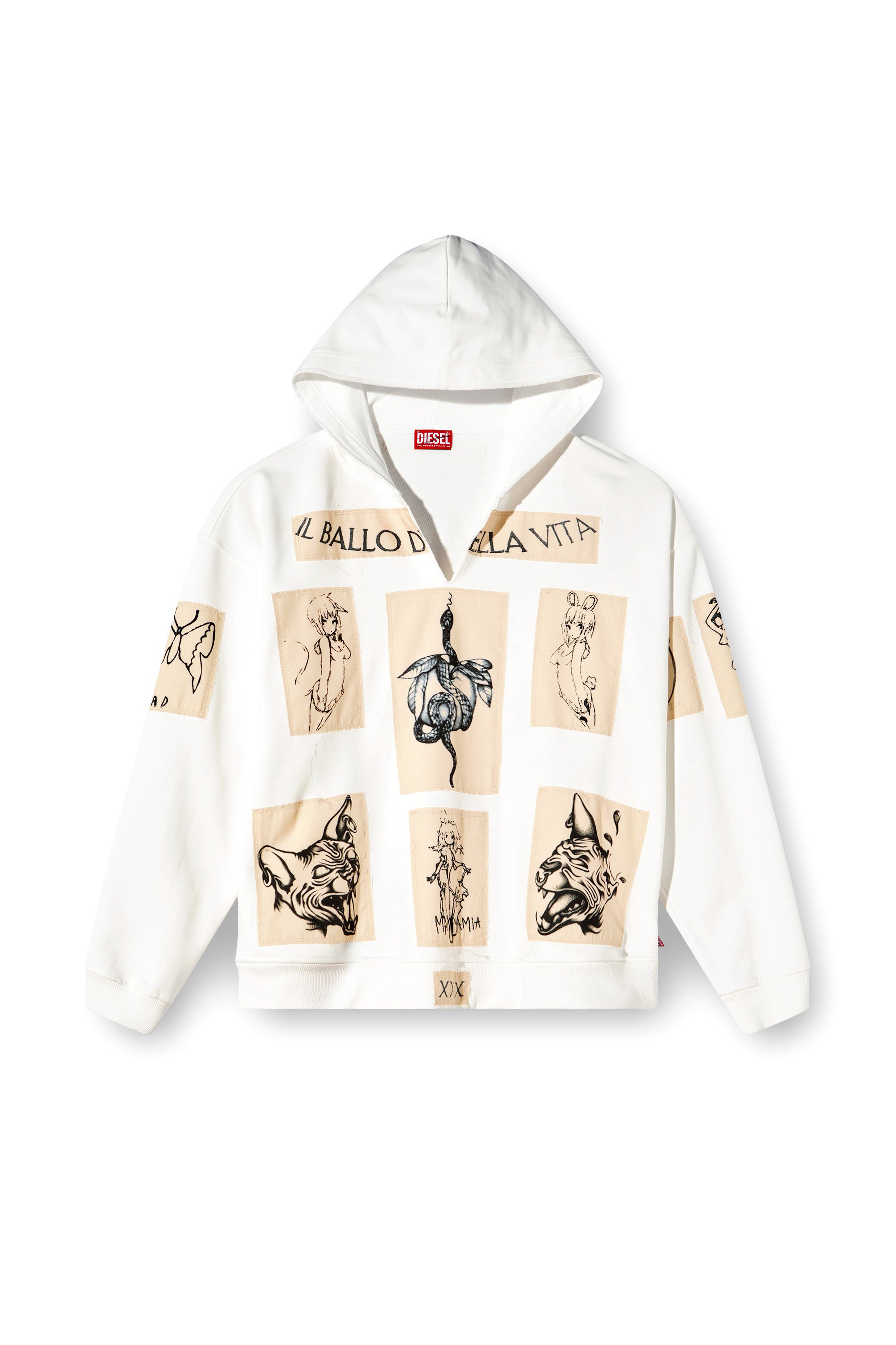 Diesel - S-BOXT-HOOD-DD, Sudadera con capucha y parches de tatuaje Unisex in Blanco - 3