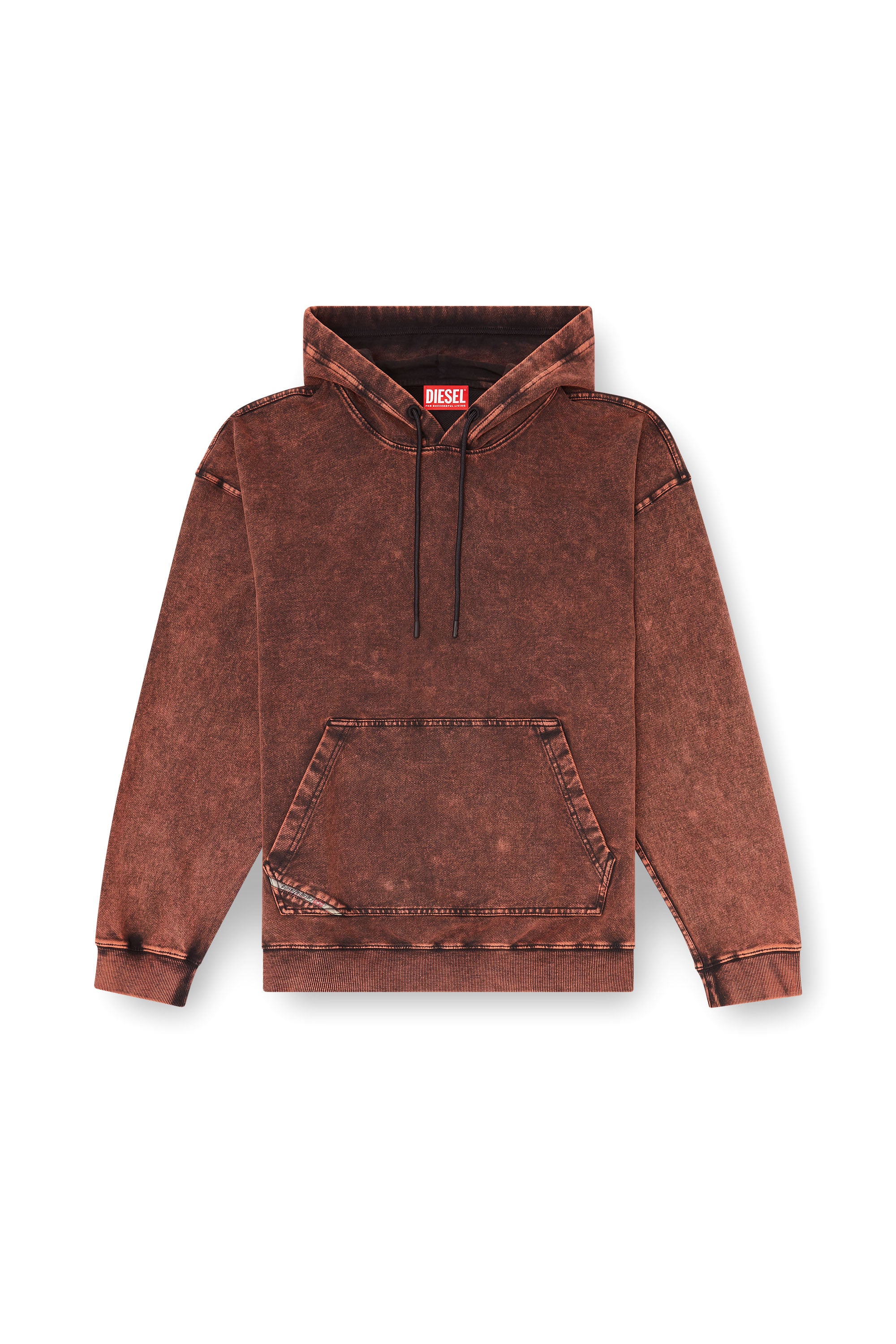 Diesel - S-BOXT-HOOD-TUK, Sudadera con efecto denim tratado Hombre in Marr&oacute;n - 3