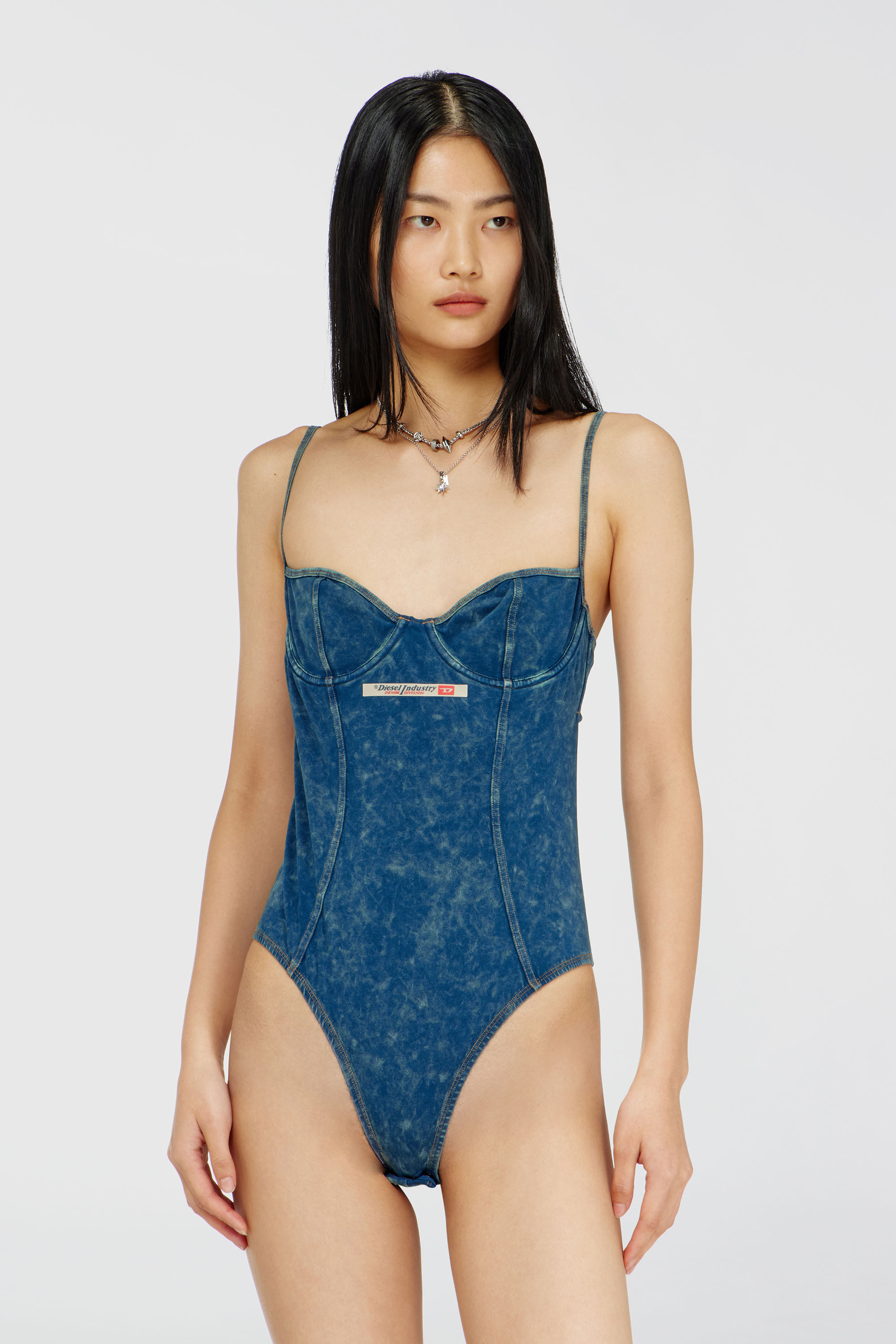 Diesel - TILDA-DNM, Body de efecto denim con abertura trasera Mujer in Azul marino - 1