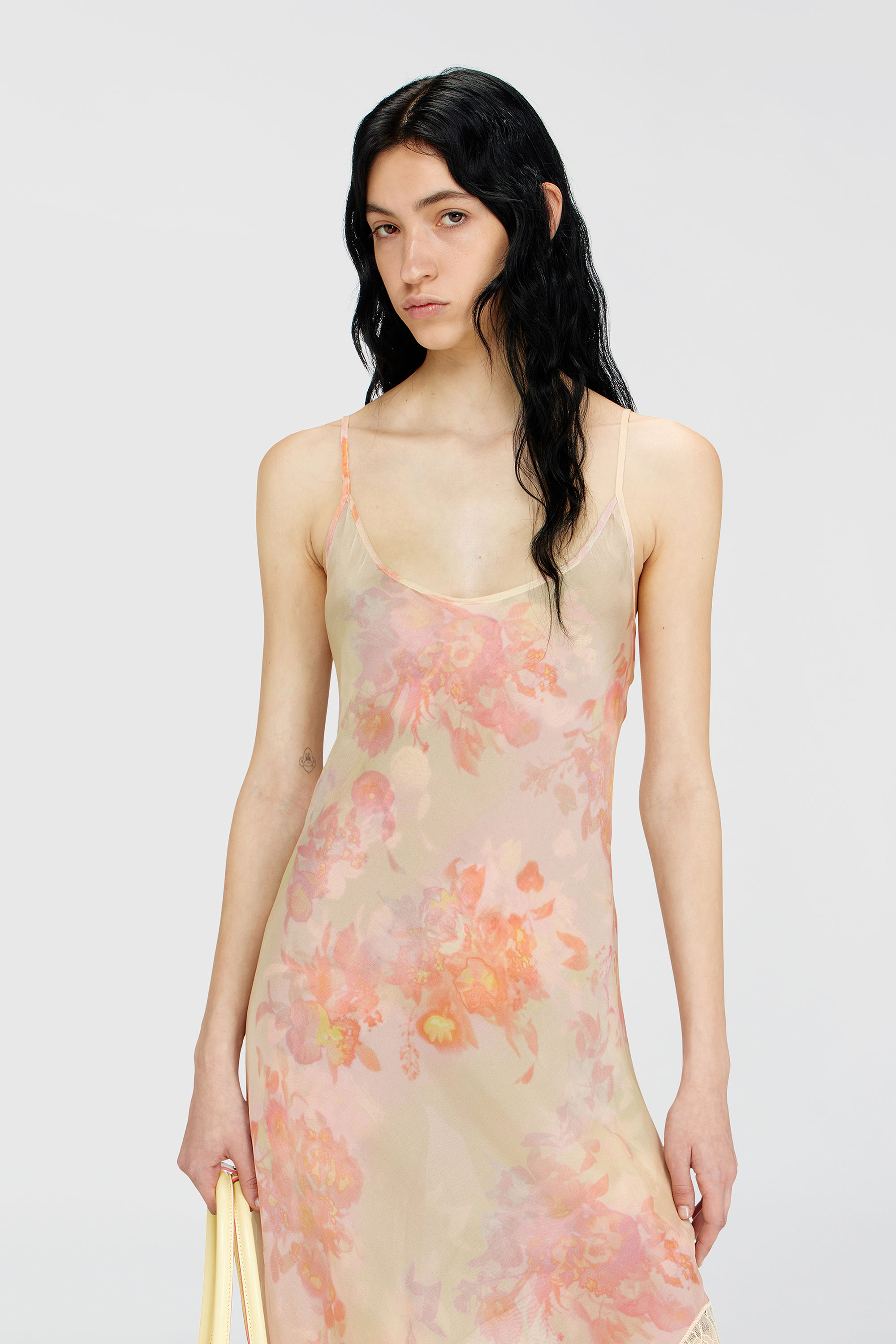 Diesel - D-ANCEL, Vestido lencero midi con estampado floral y ribete de encaje Mujer in Multicolor - 5