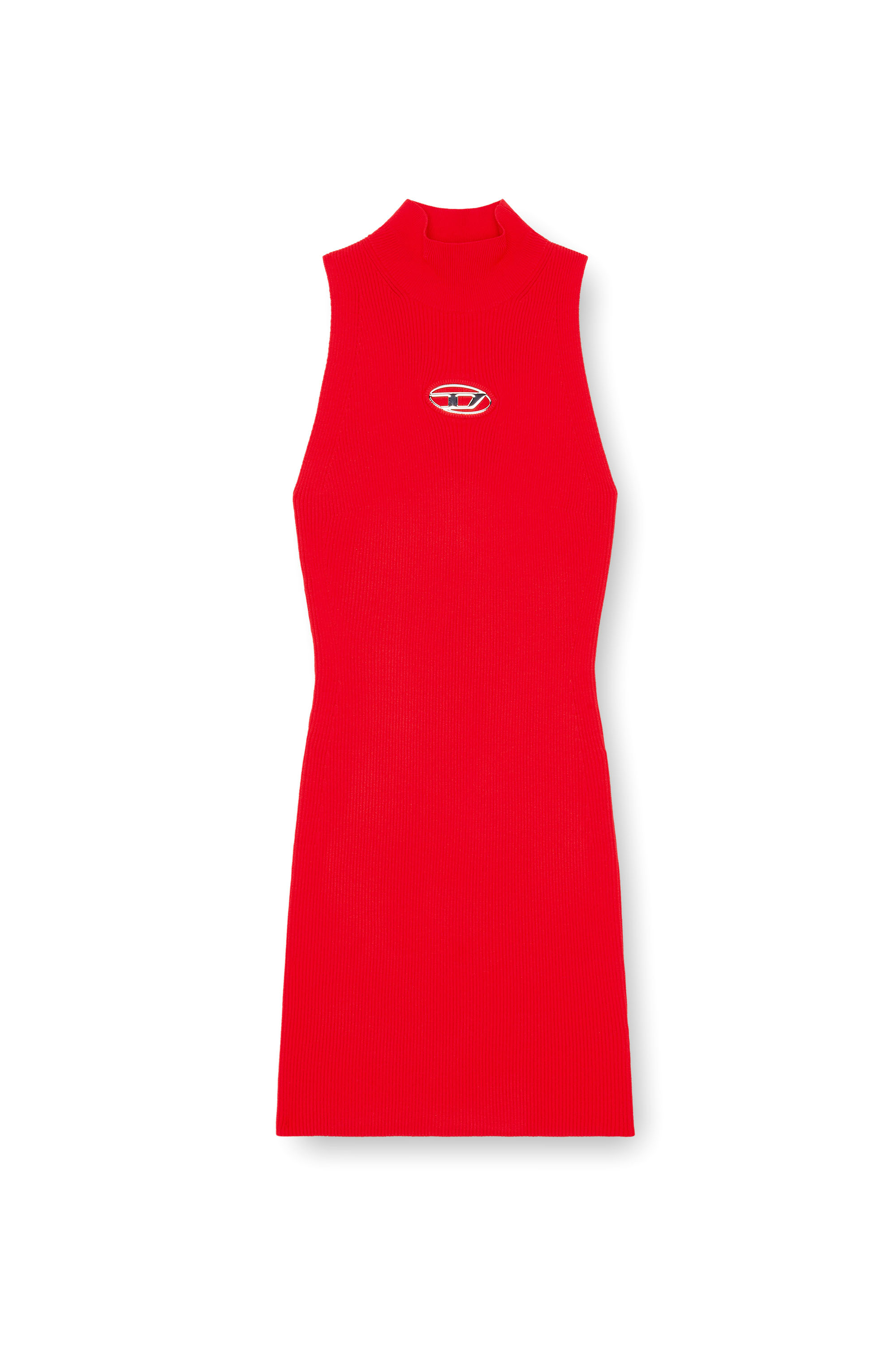 Diesel - M-ONERVAX, Mujer Vestido corto con cuello alto de punto de canalé in Rojo - Image 1