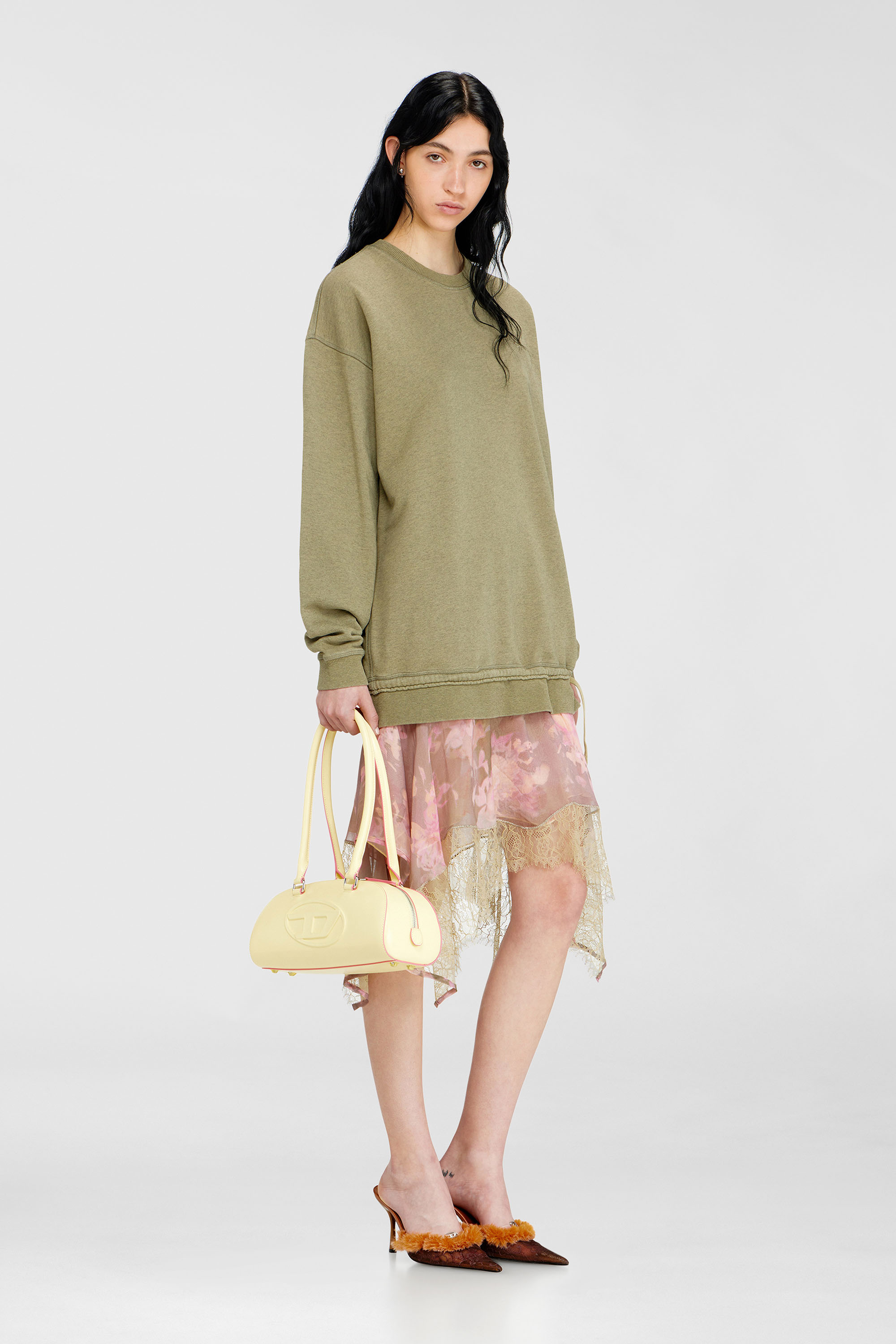 Diesel - D-ORELY, Vestido sudadera con falda de gasa y encaje Mujer in Multicolor - 1