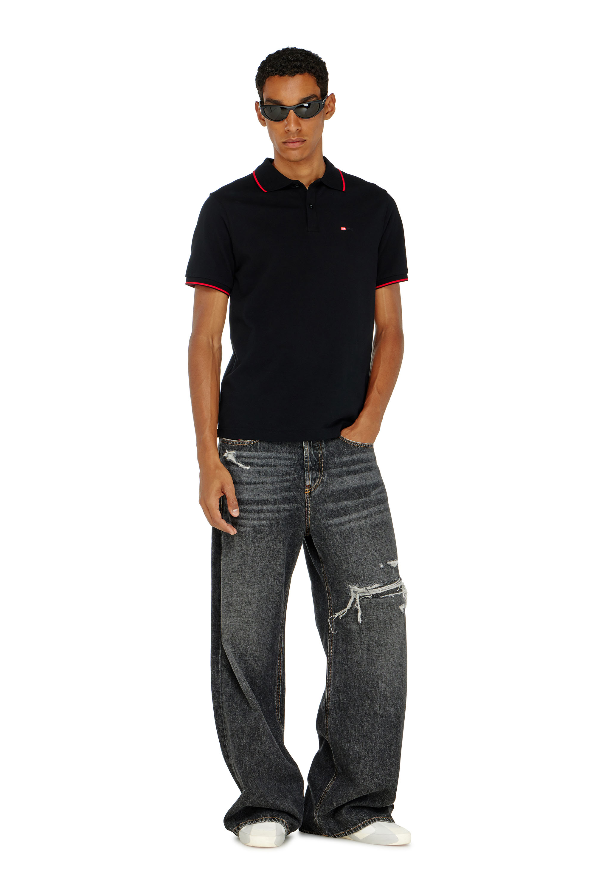 Diesel - T-FERRY-MICRODIV, Polo con peque&ntilde;o bordado Diesel Hombre in Negro - 1