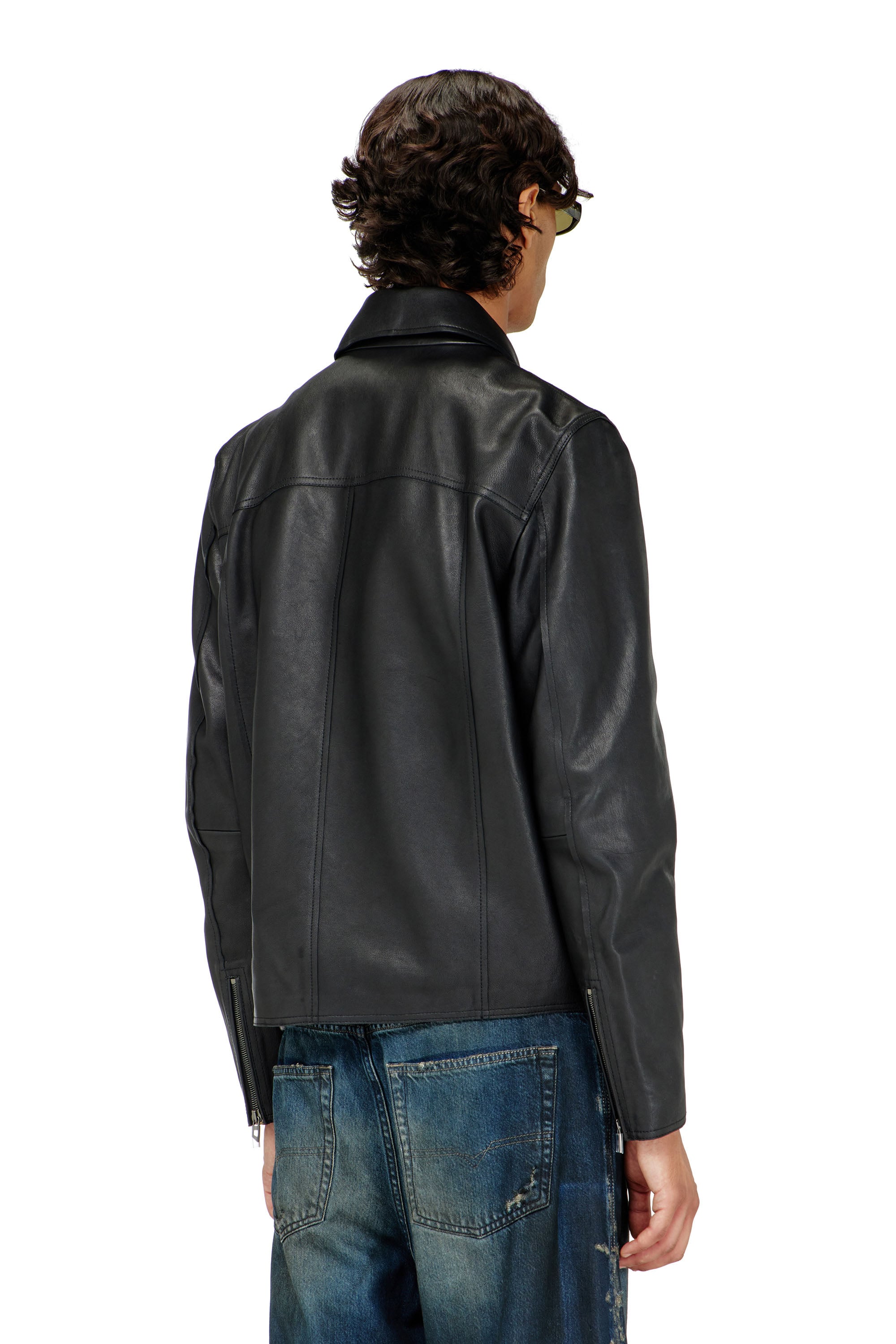 Diesel - L-KORN-A, Chaqueta de cuero con Oval D en relieve Hombre in Negro - 4