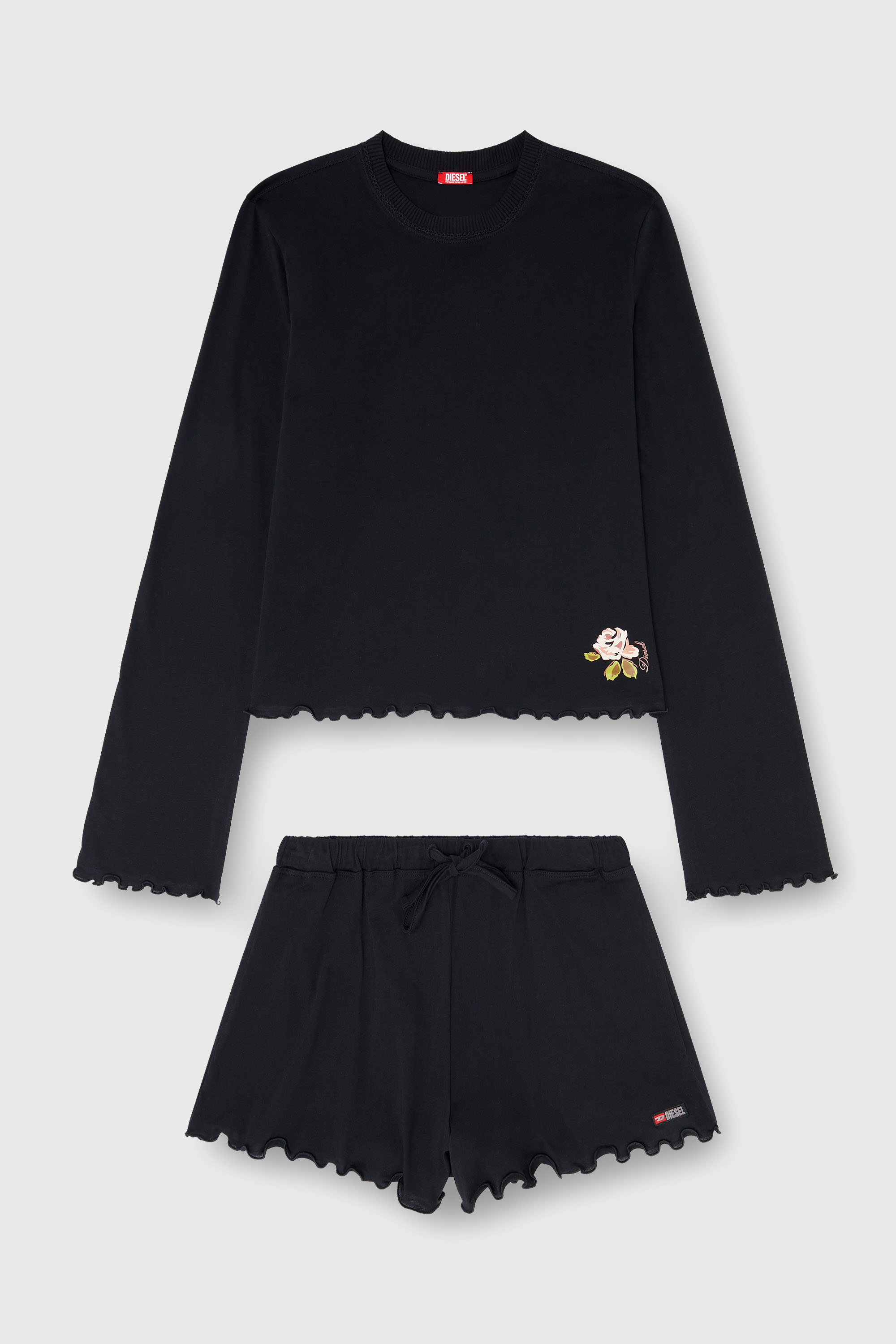 Diesel - SET-LORELAI-D-CORE, Conjunto de pijama de algod&oacute;n con detalle floral Mujer in Negro - 2