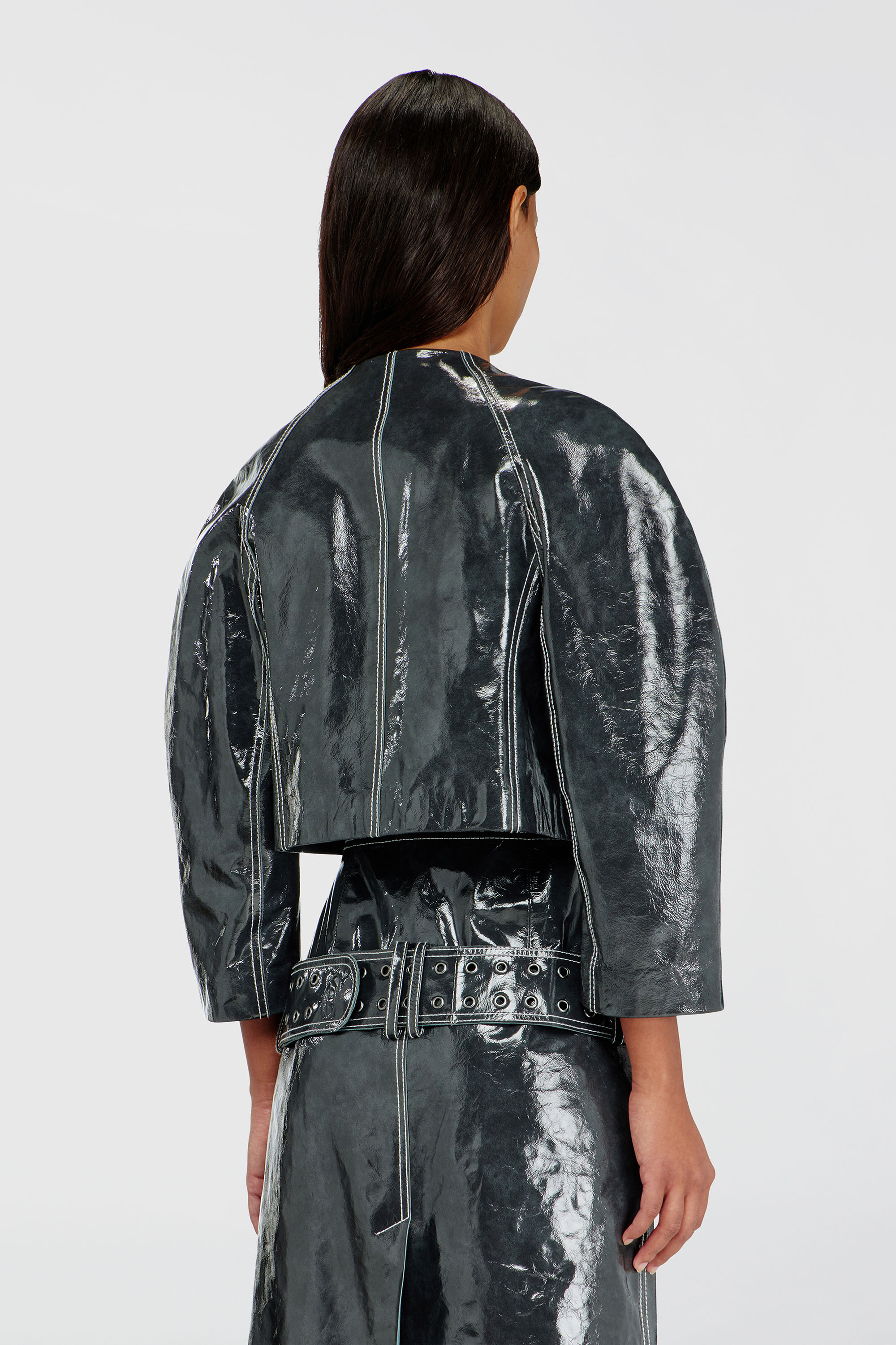 Diesel - L-ANDON, Chaqueta de charol con mangas tipo capullo Mujer in Gris - 4