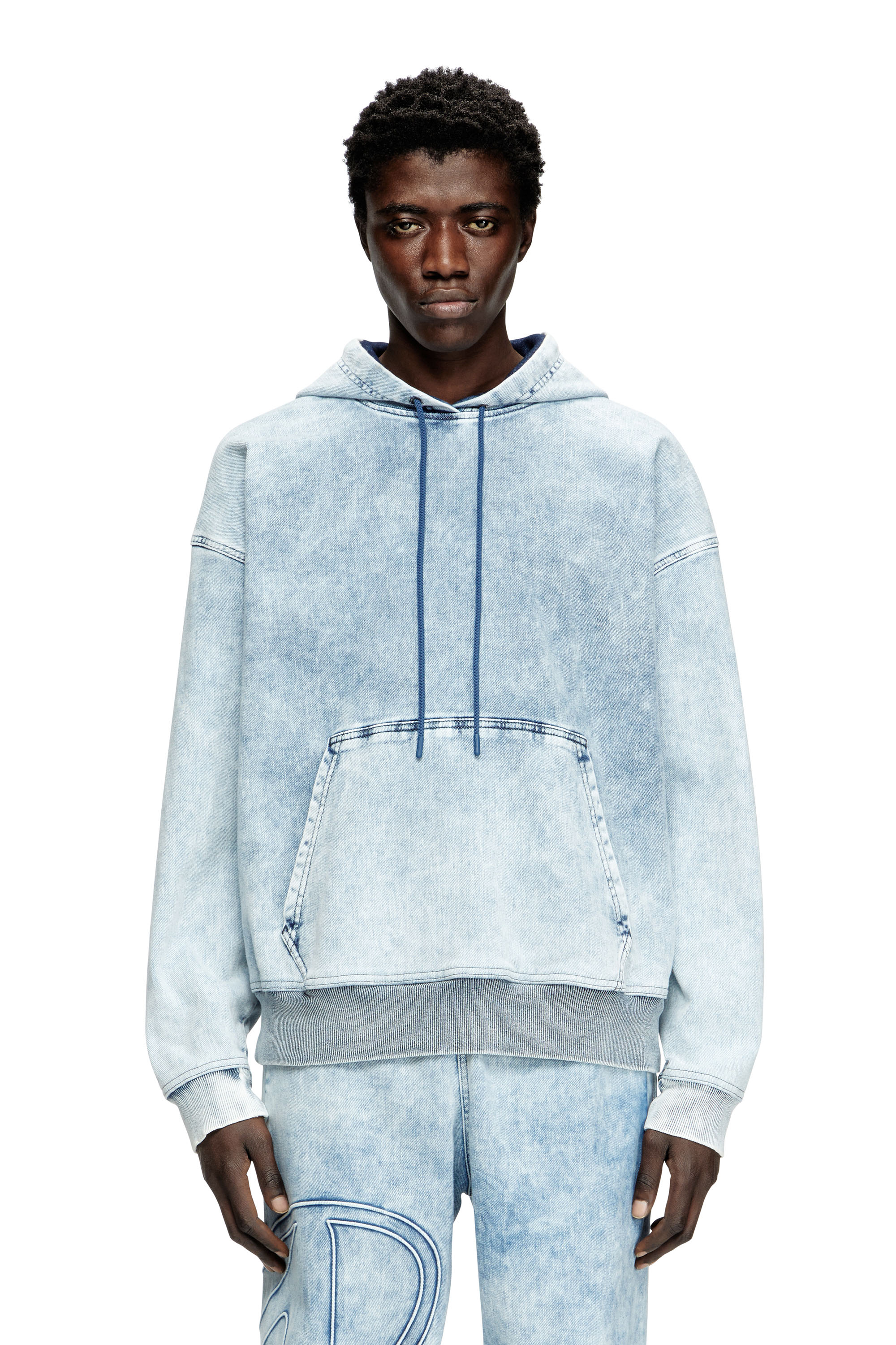 Diesel - D-REBBIT-S-TRACK, Sudadera con capucha en denim efecto mármol Unisex in Azul marino - 1