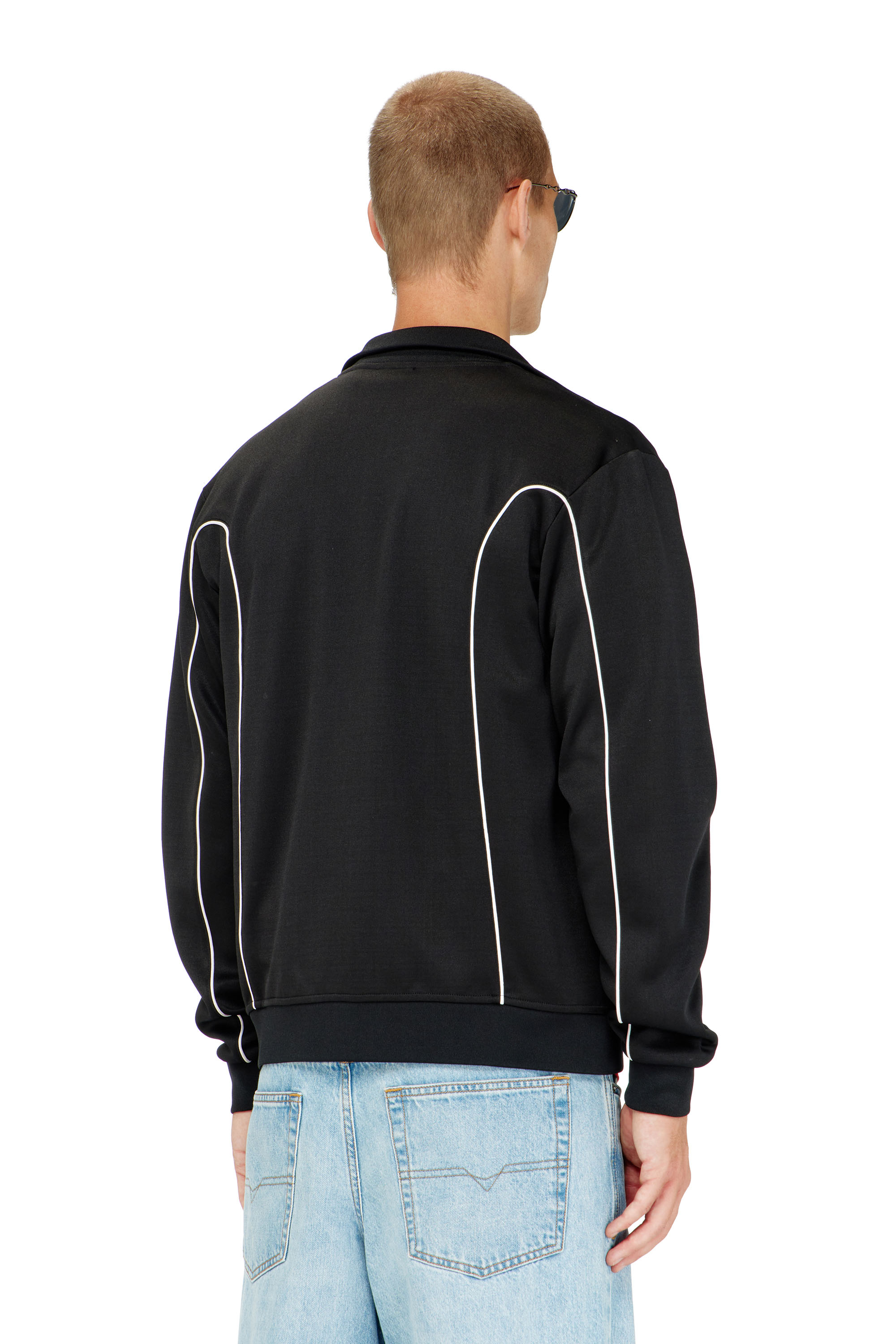 Diesel - S-LOCKING-DO, Chaqueta de ch&aacute;ndal de felpa con ribetes en contraste Hombre in Negro - 4