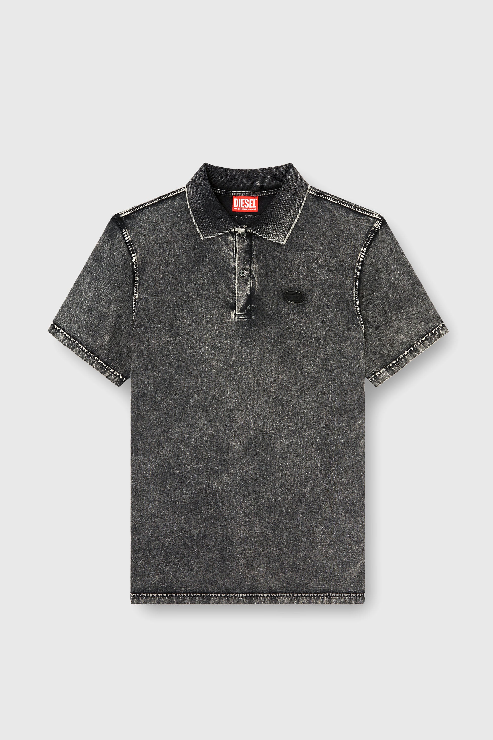 Diesel - T-REJUST-NC-DEN, Camiseta tipo polo en tejido de punto efecto denim Hombre in Gris - 2
