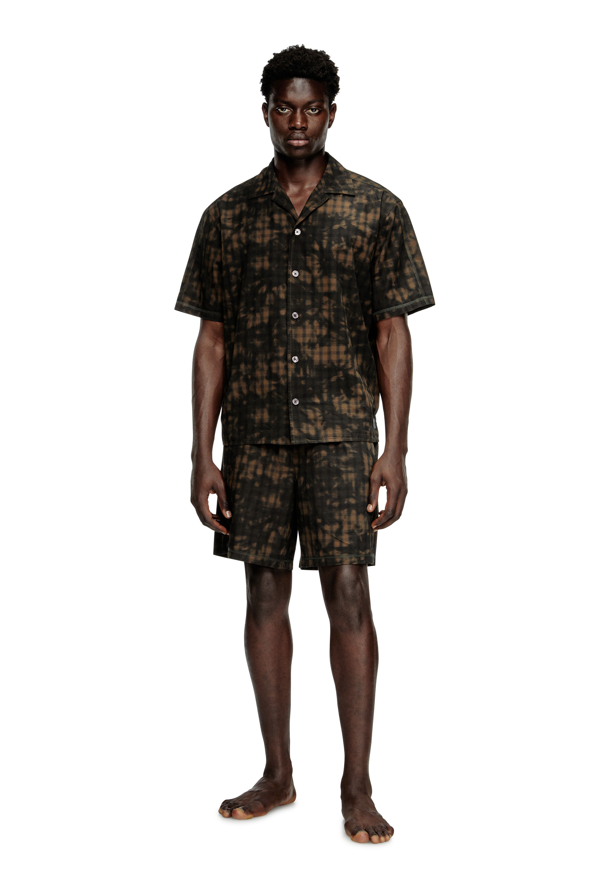 Diesel - SET-HORIEN-UTLT, Pijama corto en algodón con diseño de cuadros y nubes Hombre in Verde - 2