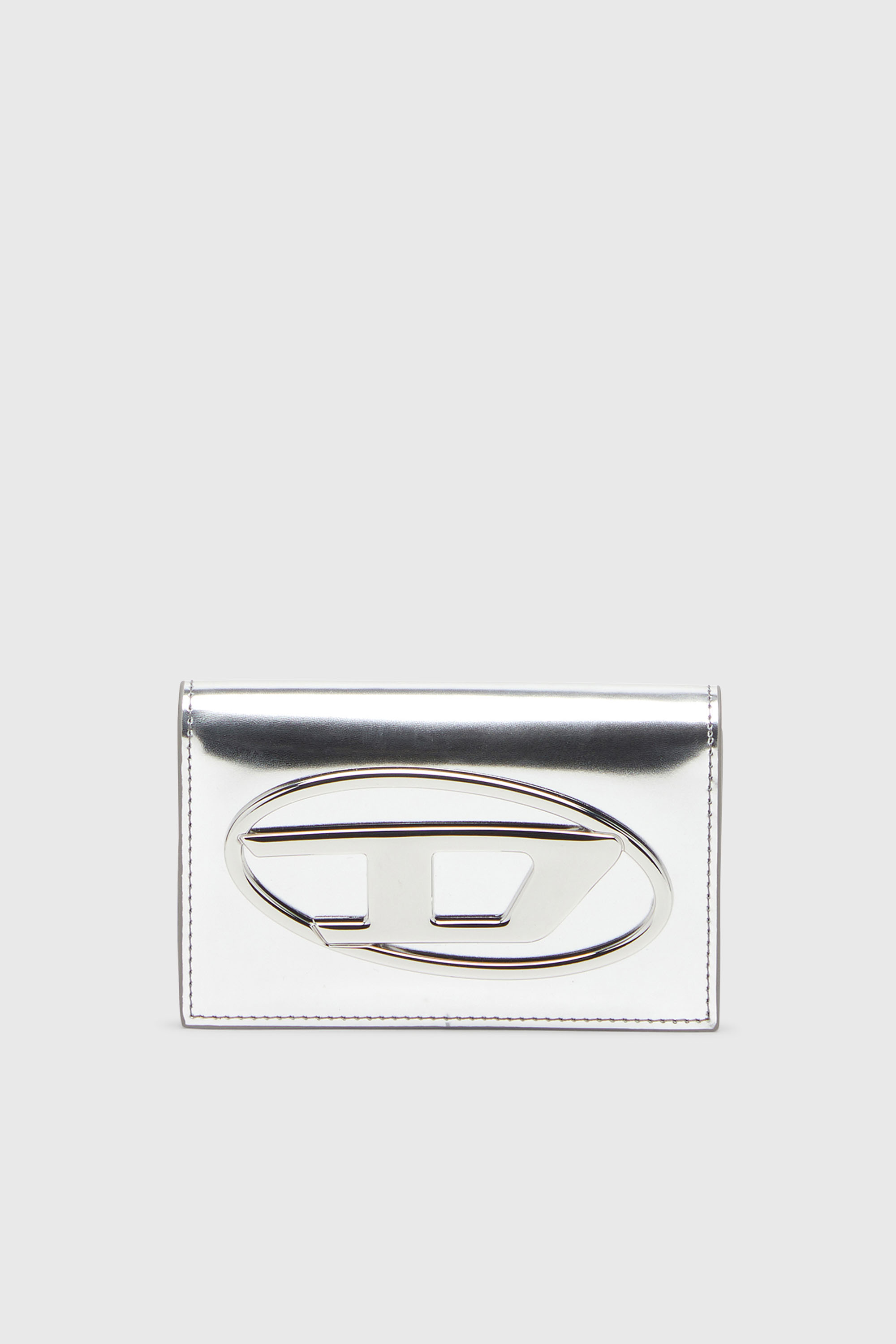 Diesel - 1DR CARD HOLDER IV, Portatarjetas de cuero met&aacute;lico Mujer in Plateado - 1