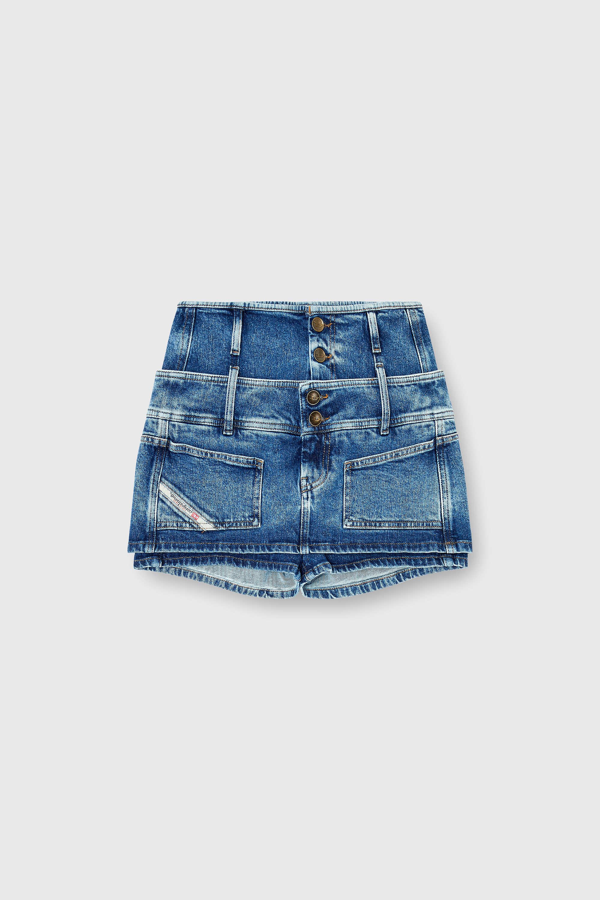 Diesel - DE-CORIVA-S, Minifalda-pantal&oacute;n vaquera con doble cintura Mujer in Azul marino - 2