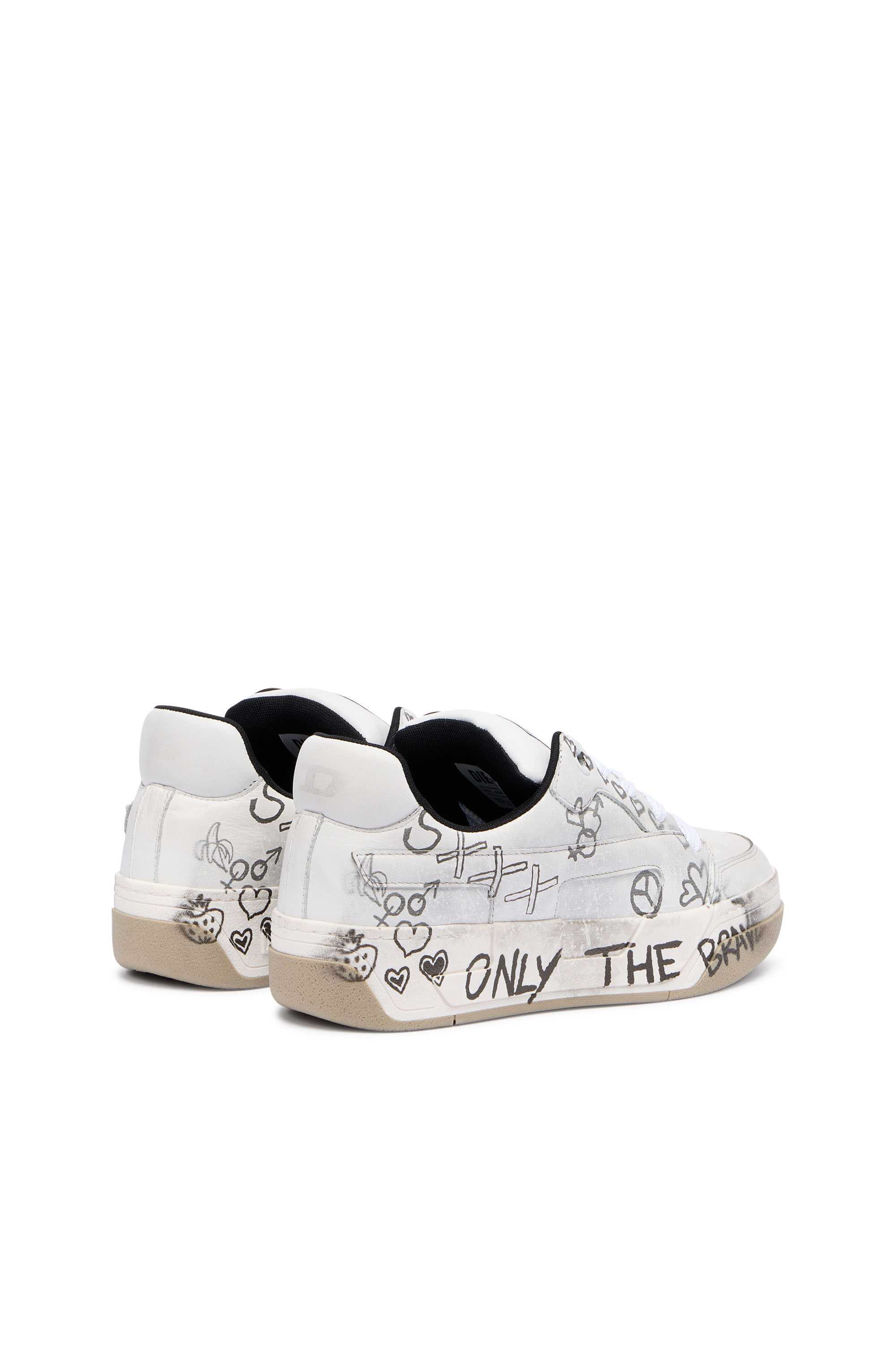 Diesel - S-D-OLLIE LOW W, D-Ollie-Zapatillas de cuero con estampado de grafiti Mujer in Blanco - 3