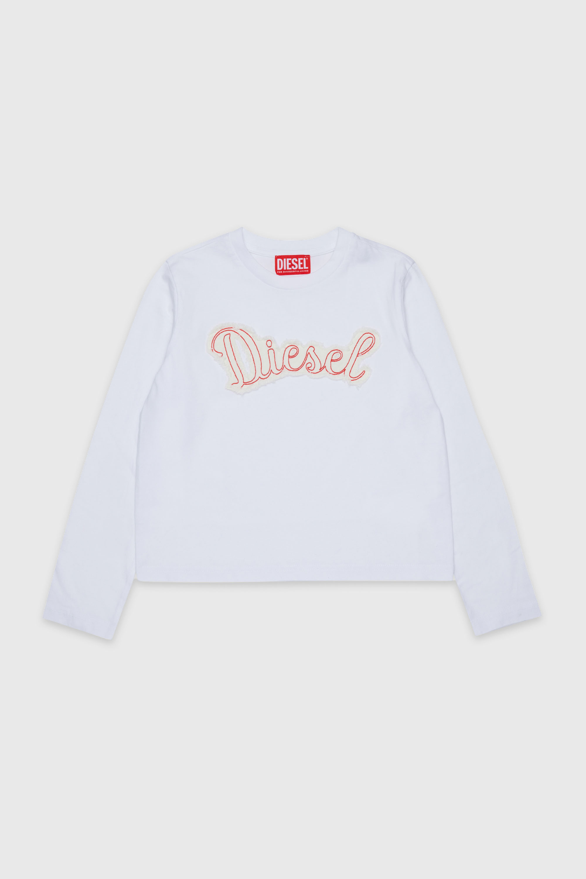 Diesel - TLIBBY, Camiseta de manga larga con patch de logo deshilachado Mujer in Blanco - 1