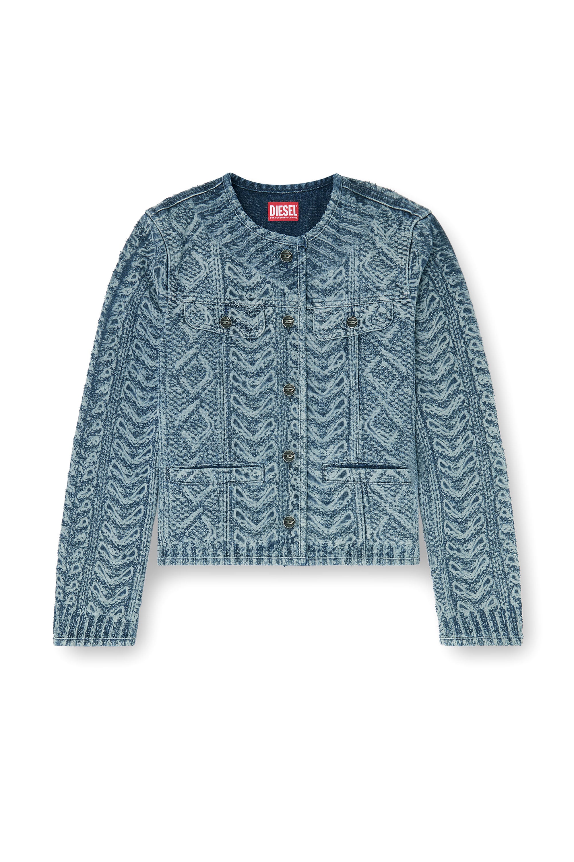 Diesel - DE-GRAFY-S2, Woman's Collarless jacket in cable-knit-effect denim in Dark Blue - 3