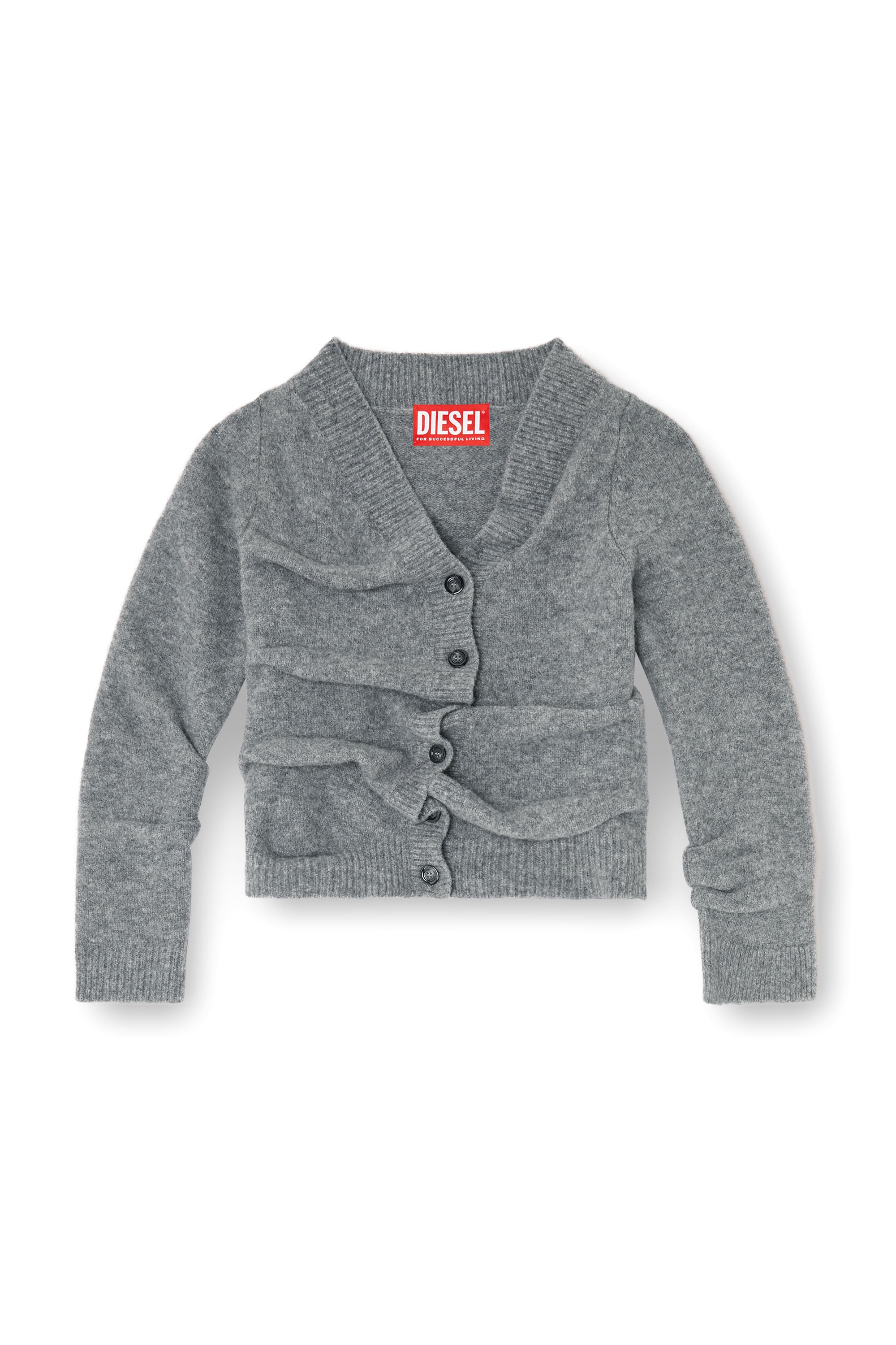 Diesel - M-AVA, C&aacute;rdigan cropped de punto hervido arrugado Mujer in Gris - 4