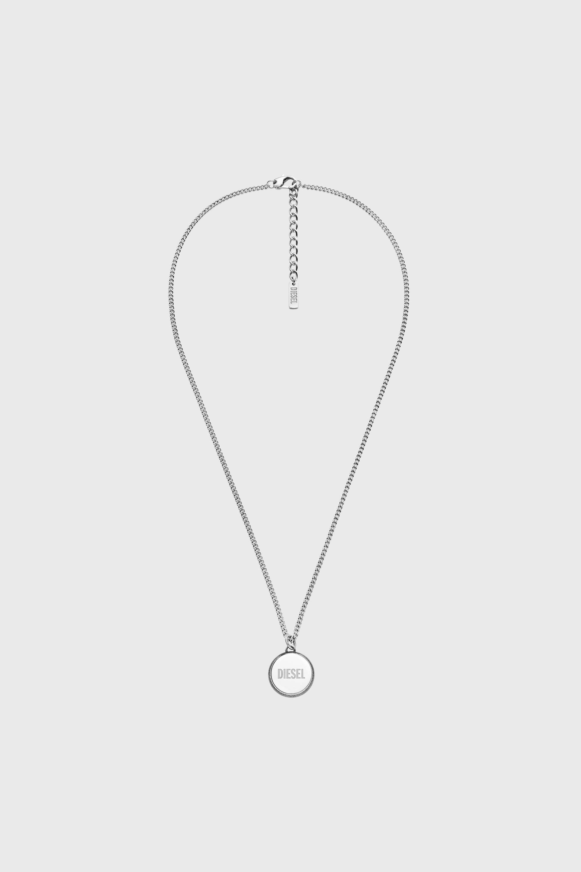 Diesel - DX1738040, Collar de acero inoxidable con colgante y textura denim Unisex in Plateado - 1