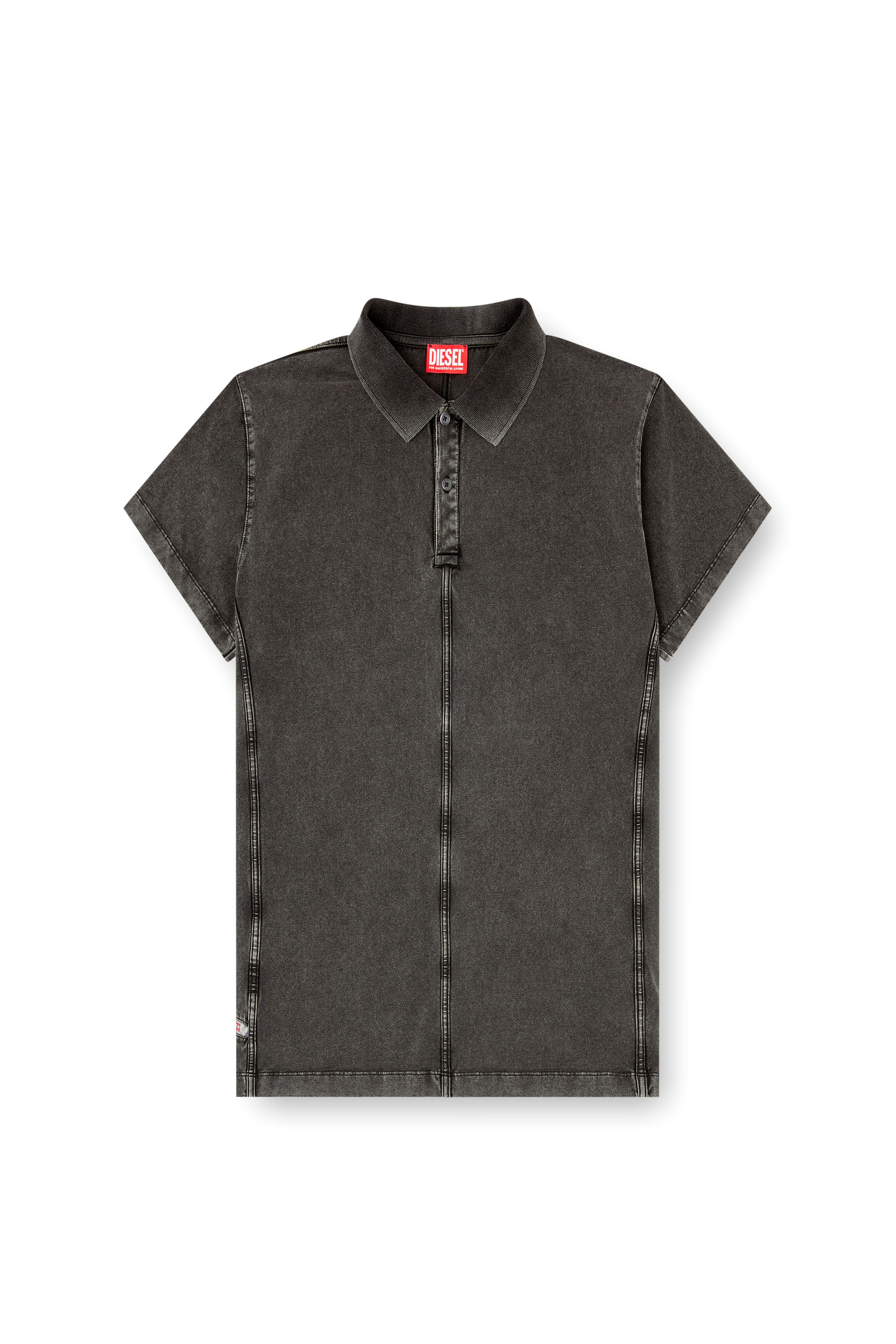 Diesel - T-NOMELY, Polo de tejido con aspecto denim Hombre in Negro - 3