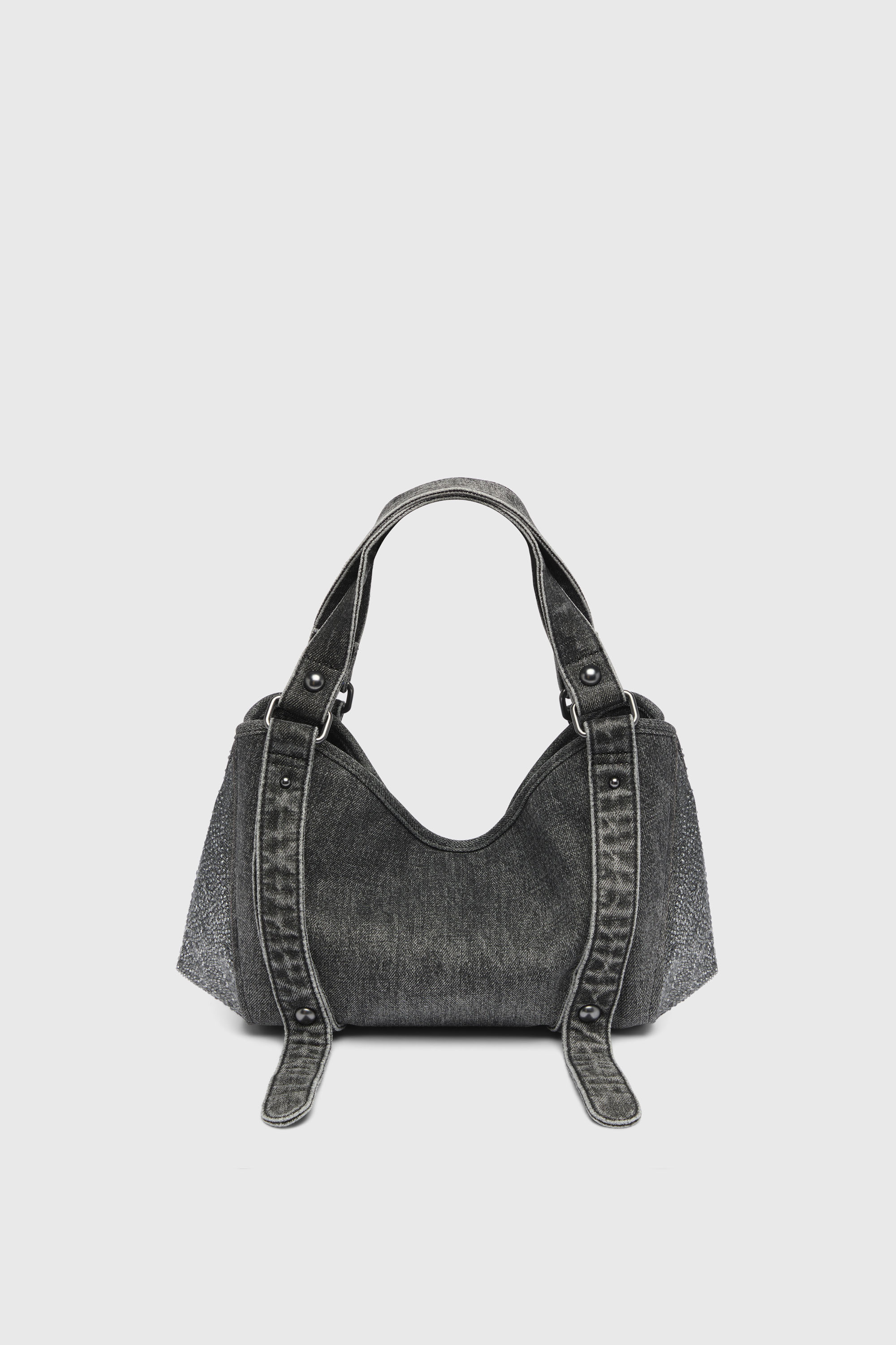 Diesel - D-ONE TOPHANDLE S, D-One-Bolso small con asa superior de denim solarizado con cristales Mujer in Negro - 2