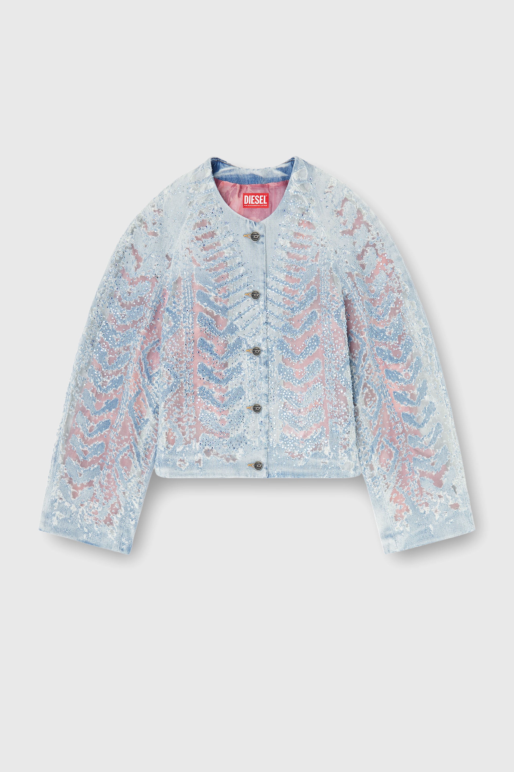 Diesel - DE-SOLIXIA-S, Chaqueta de denim microstone devor&eacute; Mujer in Azul marino - 2