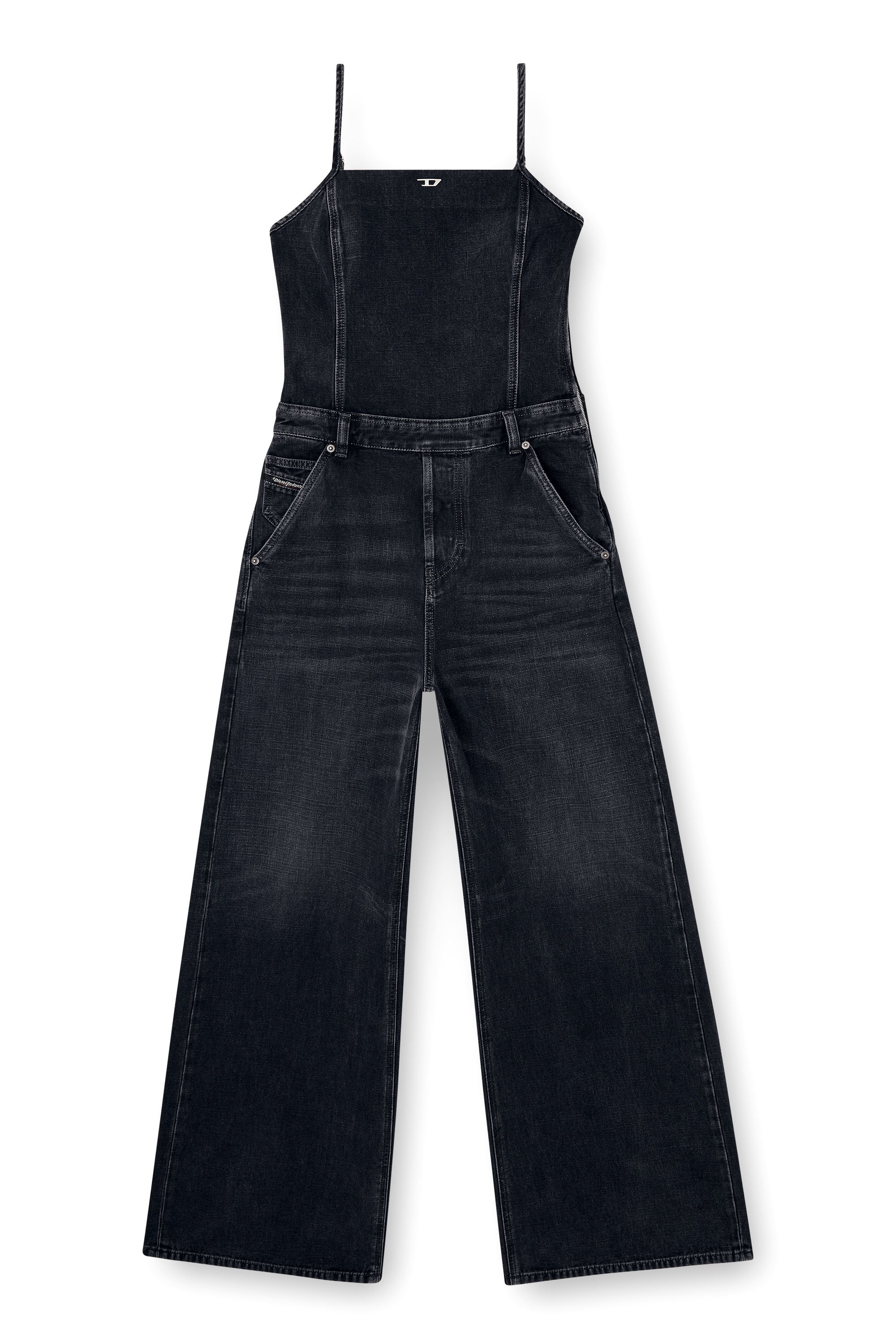 Diesel - DE-VORS, Mono con tiras de denim con tejido batavia Mujer in Negro - 1