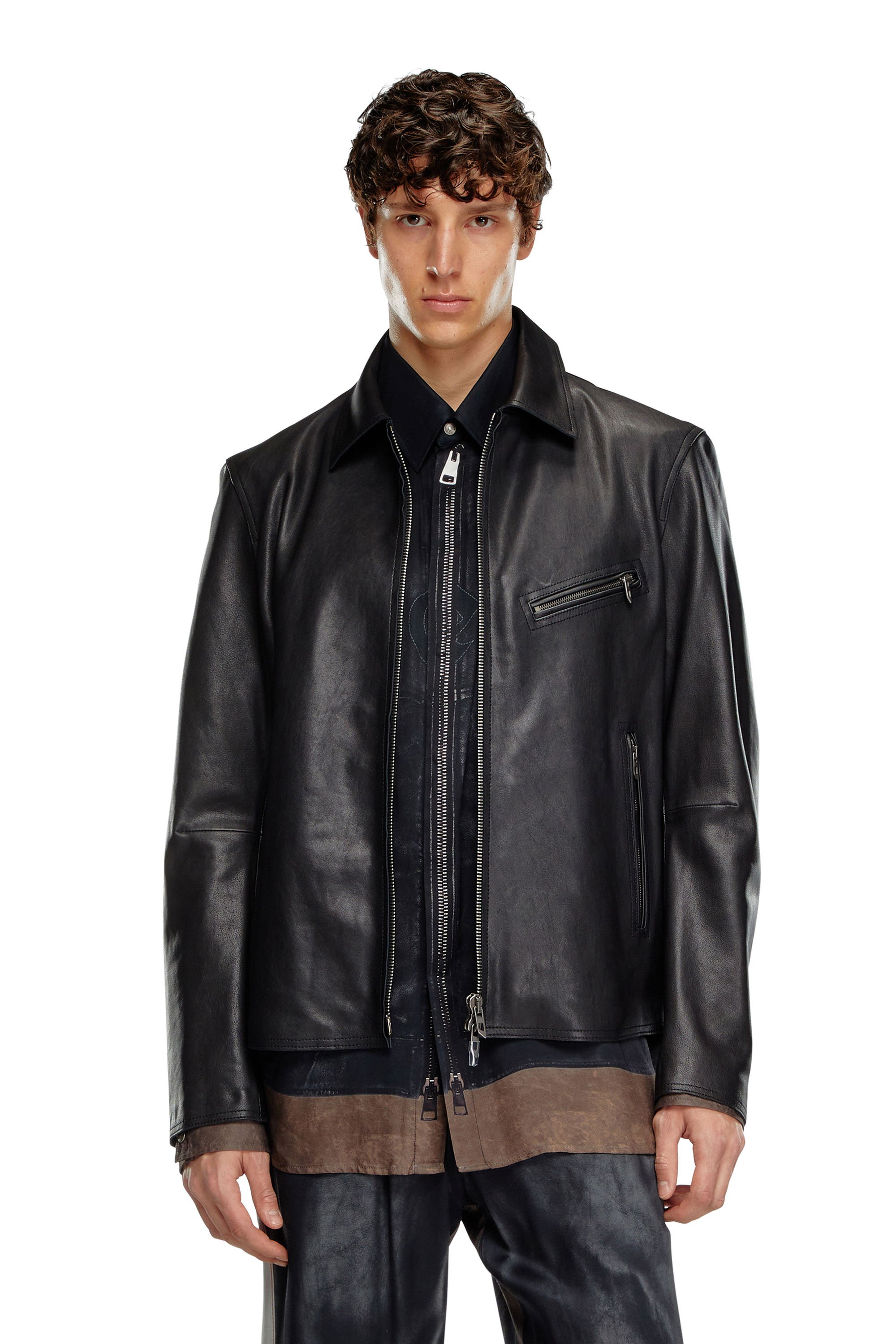 Diesel - L-KORN-A, Chaqueta de cuero con Oval D en relieve Hombre in Negro - 1