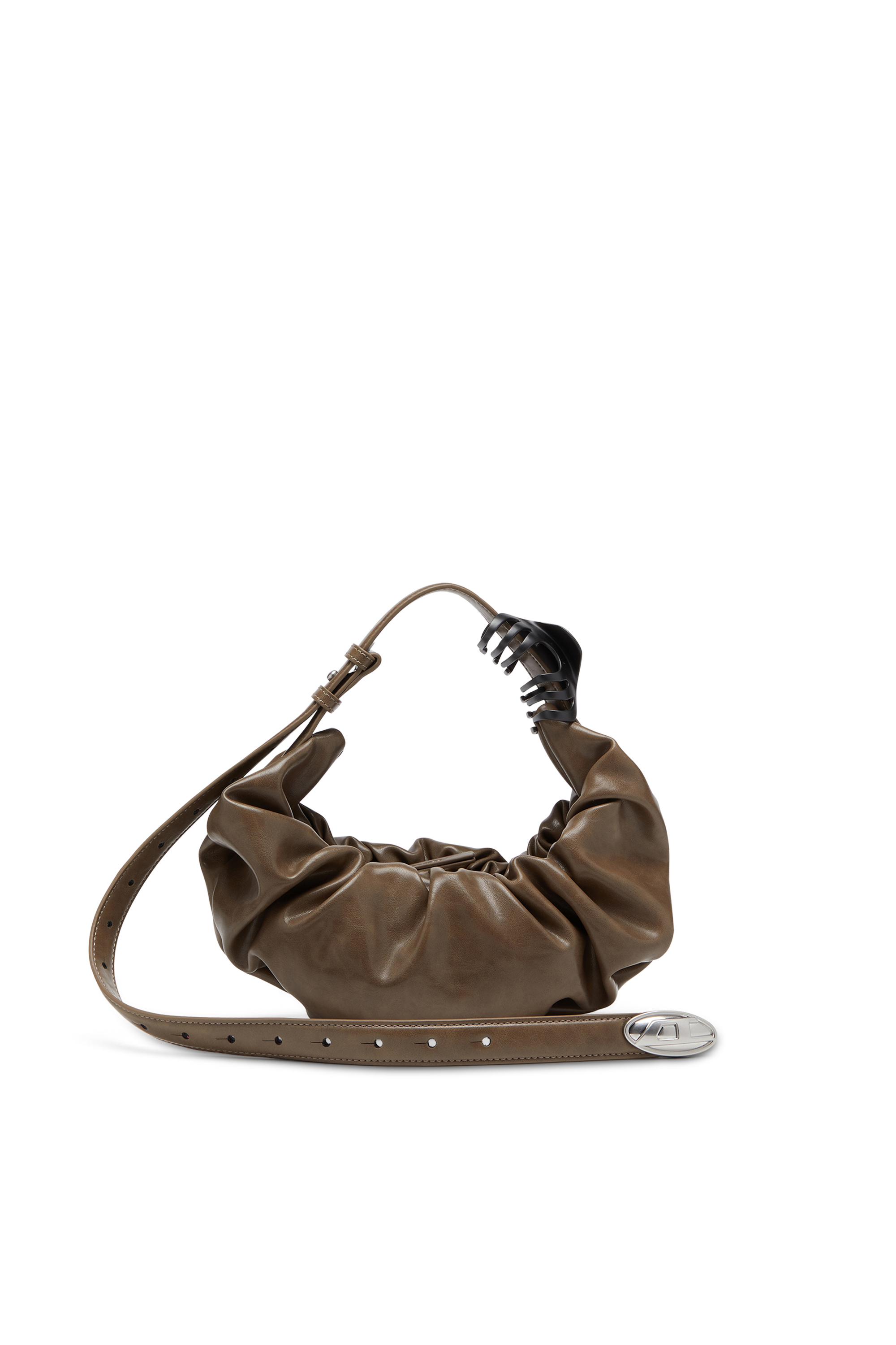 Diesel - GRAB-D HOBO S, Bolso hobo pequeño fruncido en PU brillante Mujer in Marrón - 1