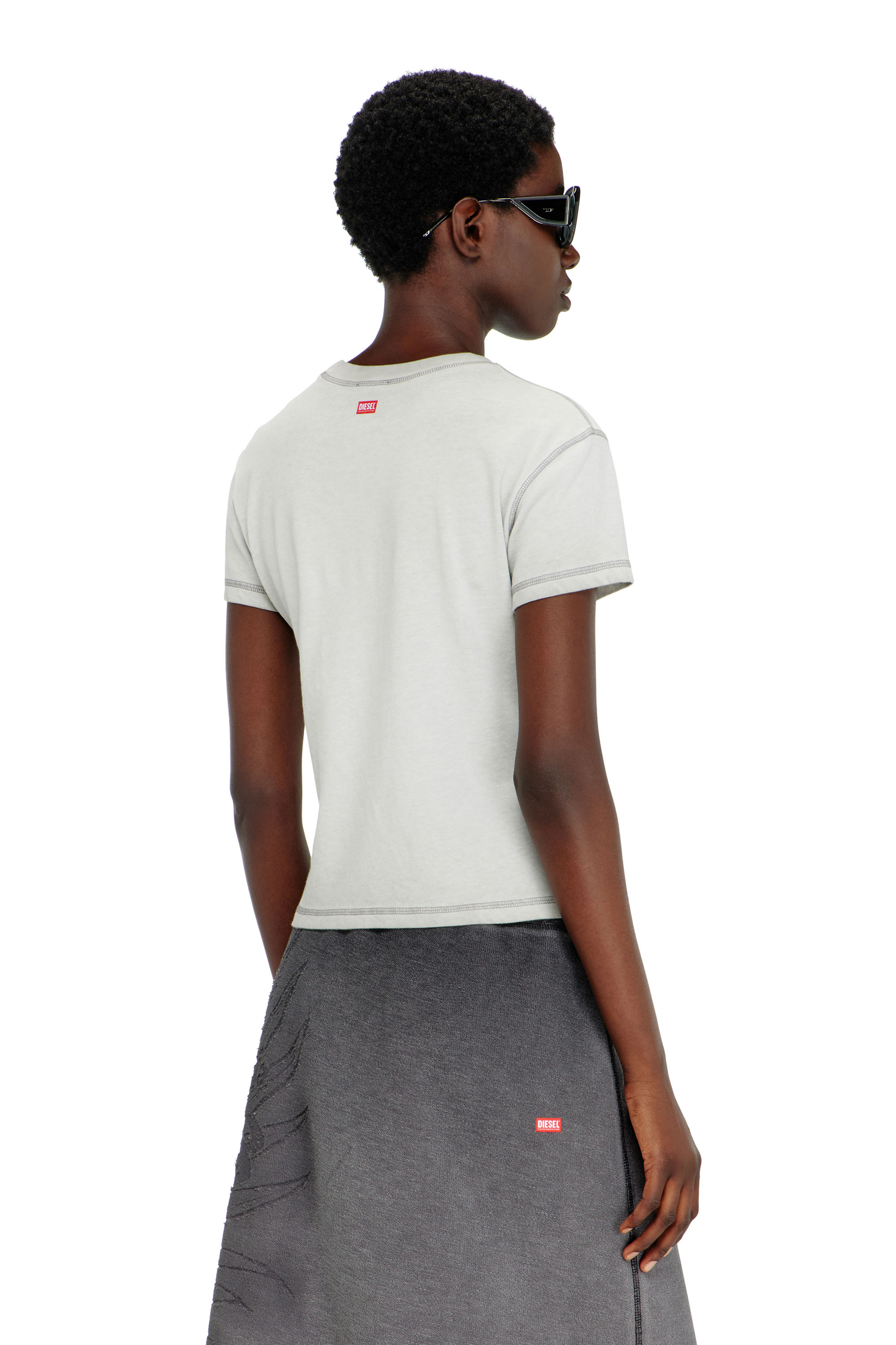 Diesel - O-BEAUTY, Falda midi de felpa con estampado devor&eacute; Mujer in Gris - 3