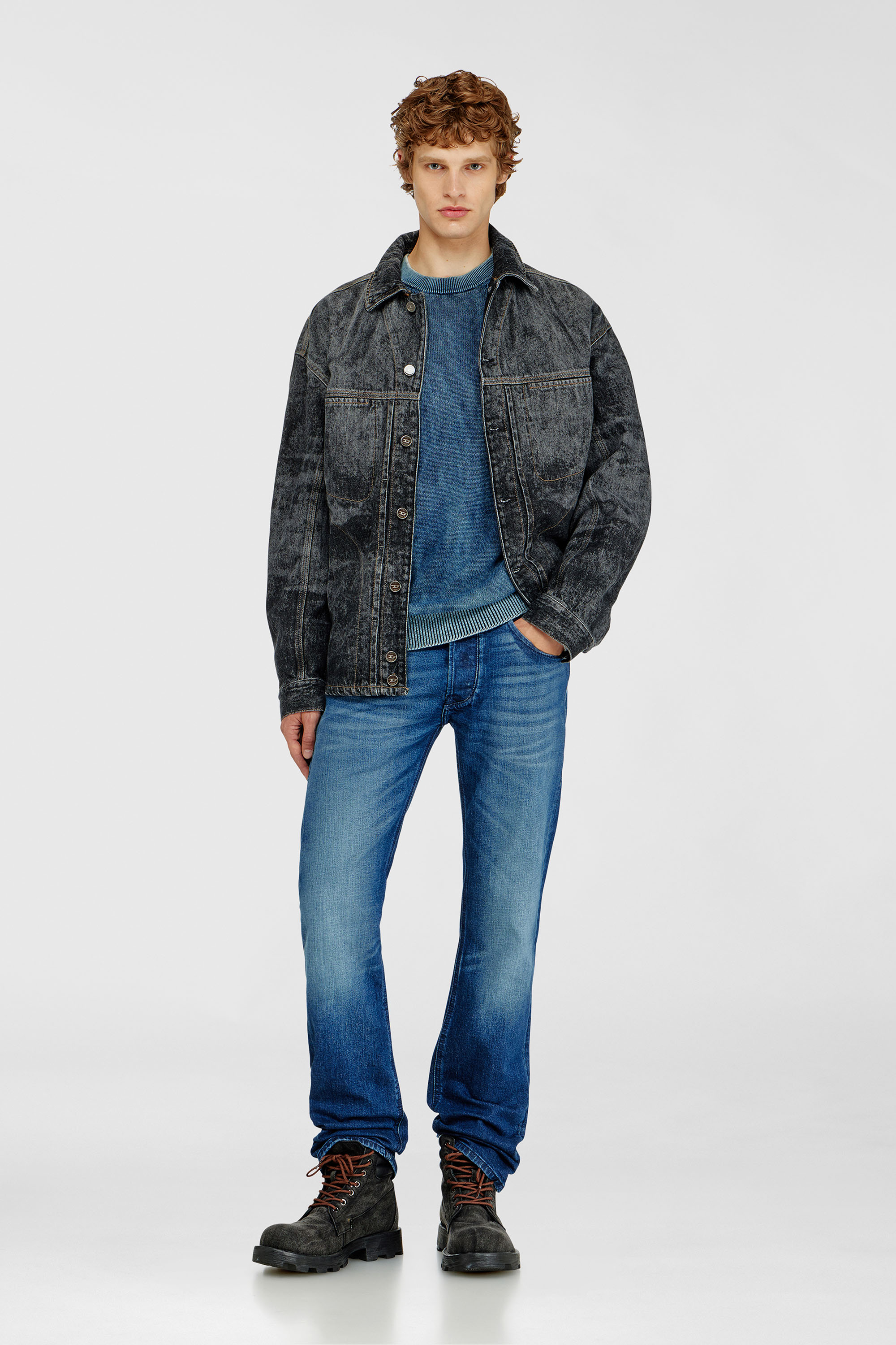 Diesel - K-PERNE, Jersey efecto denim con detalles de patch Hombre in Azul marino - 2