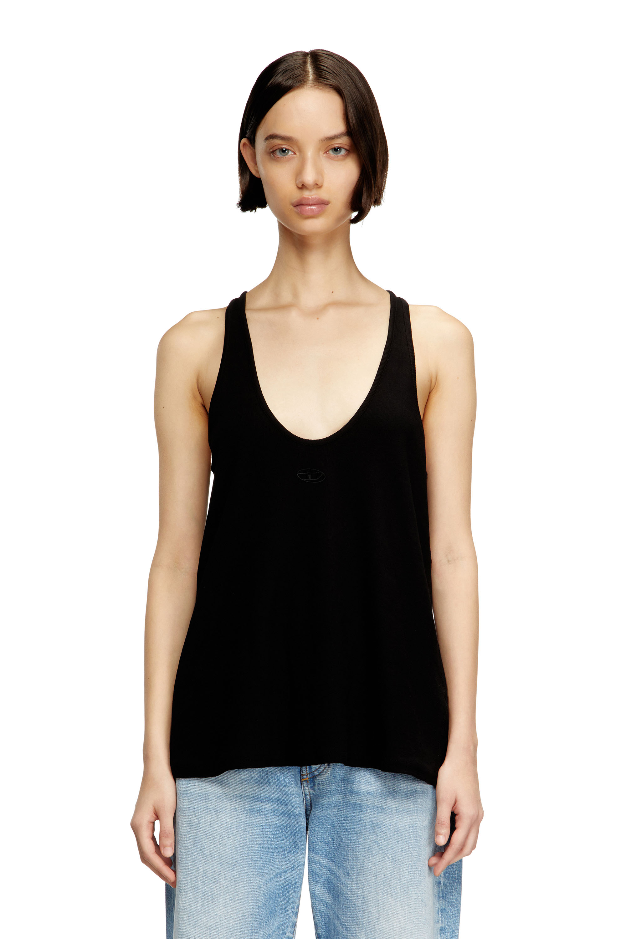 Diesel - T-IPSYA-LKDS, Camiseta con tirantes de canalé con Oval D Mujer in Negro - 1