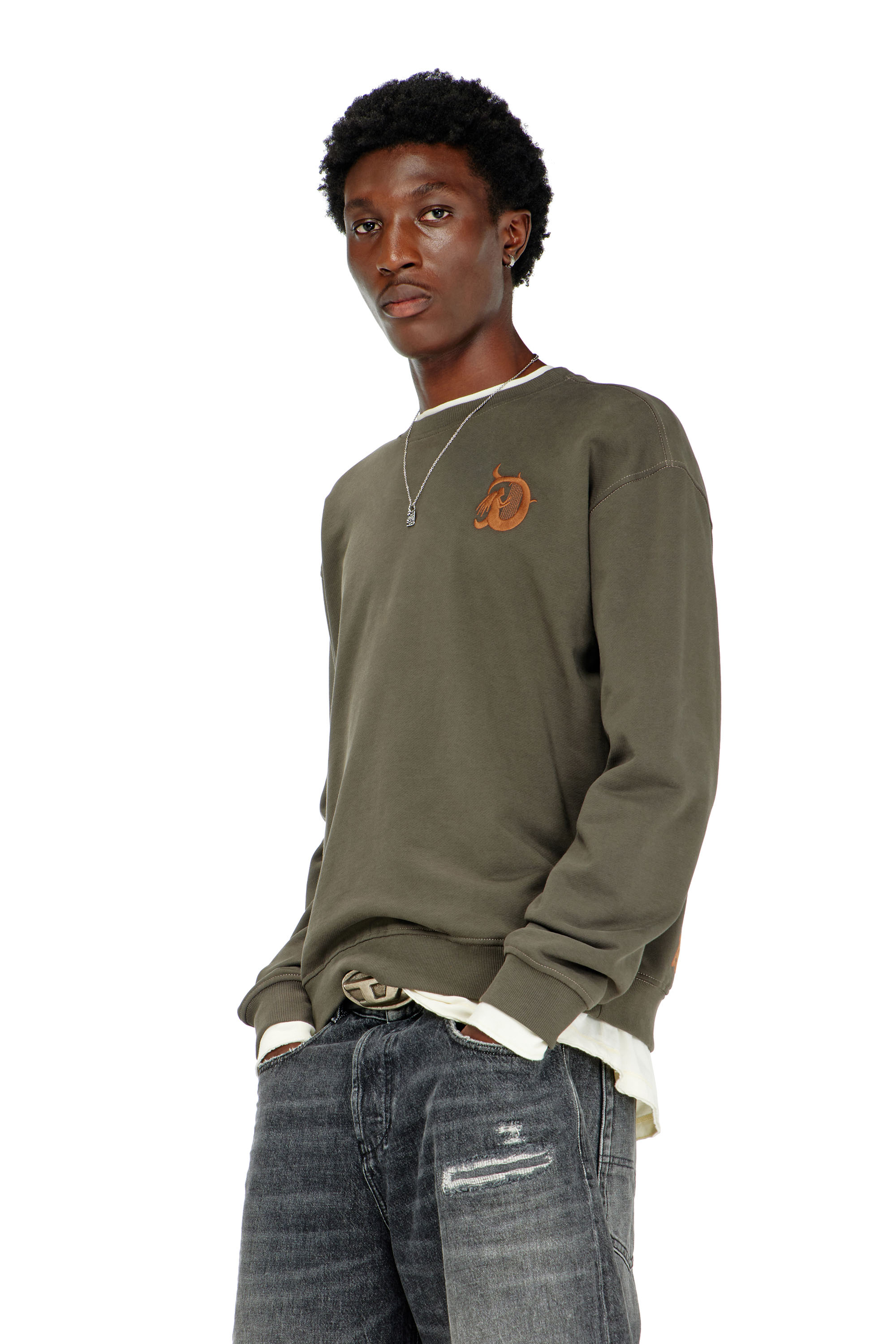 Diesel - S-NORM-AA4, Sudadera con bordado y estampado flock Hombre in Verde - 1