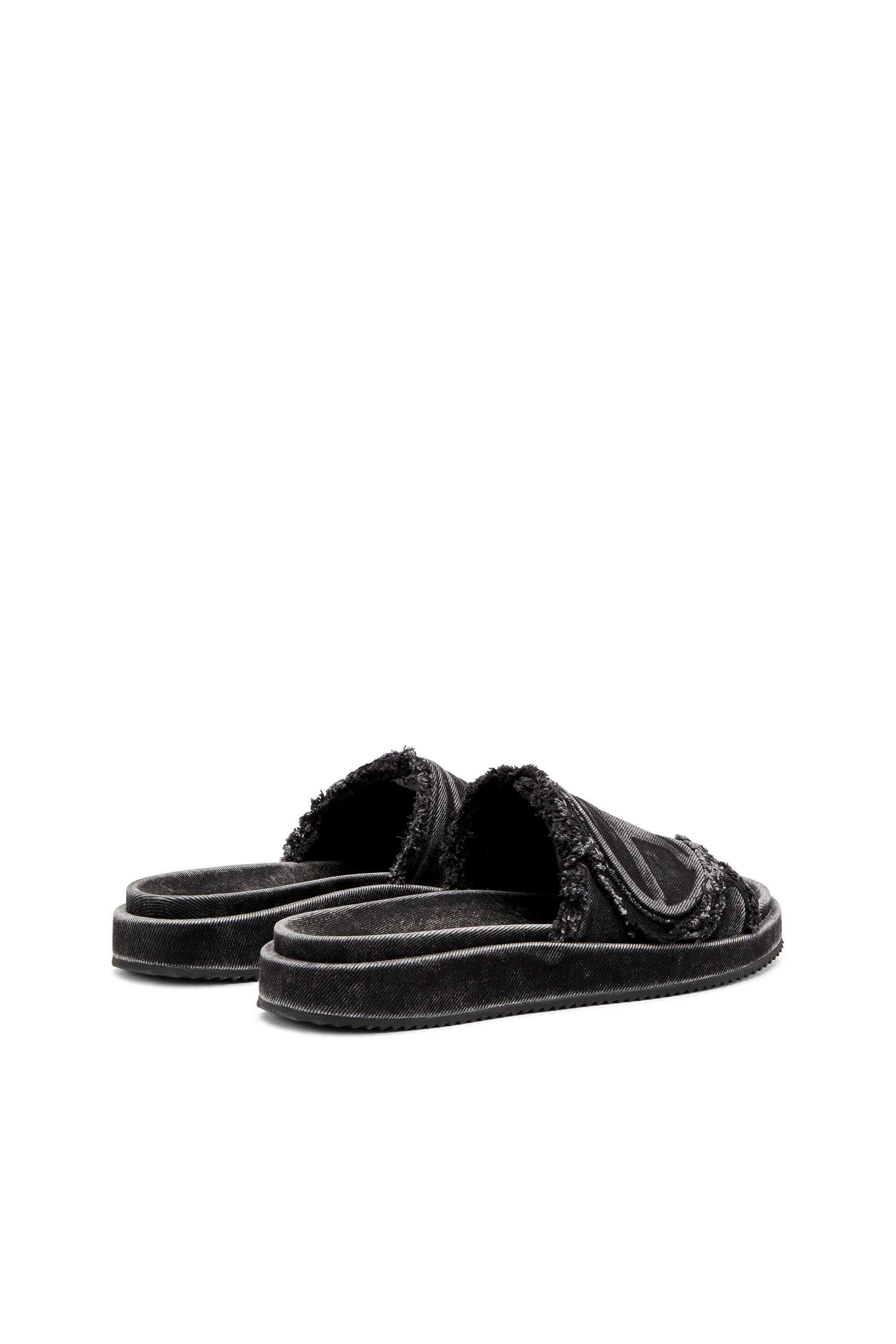 Diesel - SA-SLIDE D OVAL, Chanclas de denim desgastado Unisex in Negro - 3