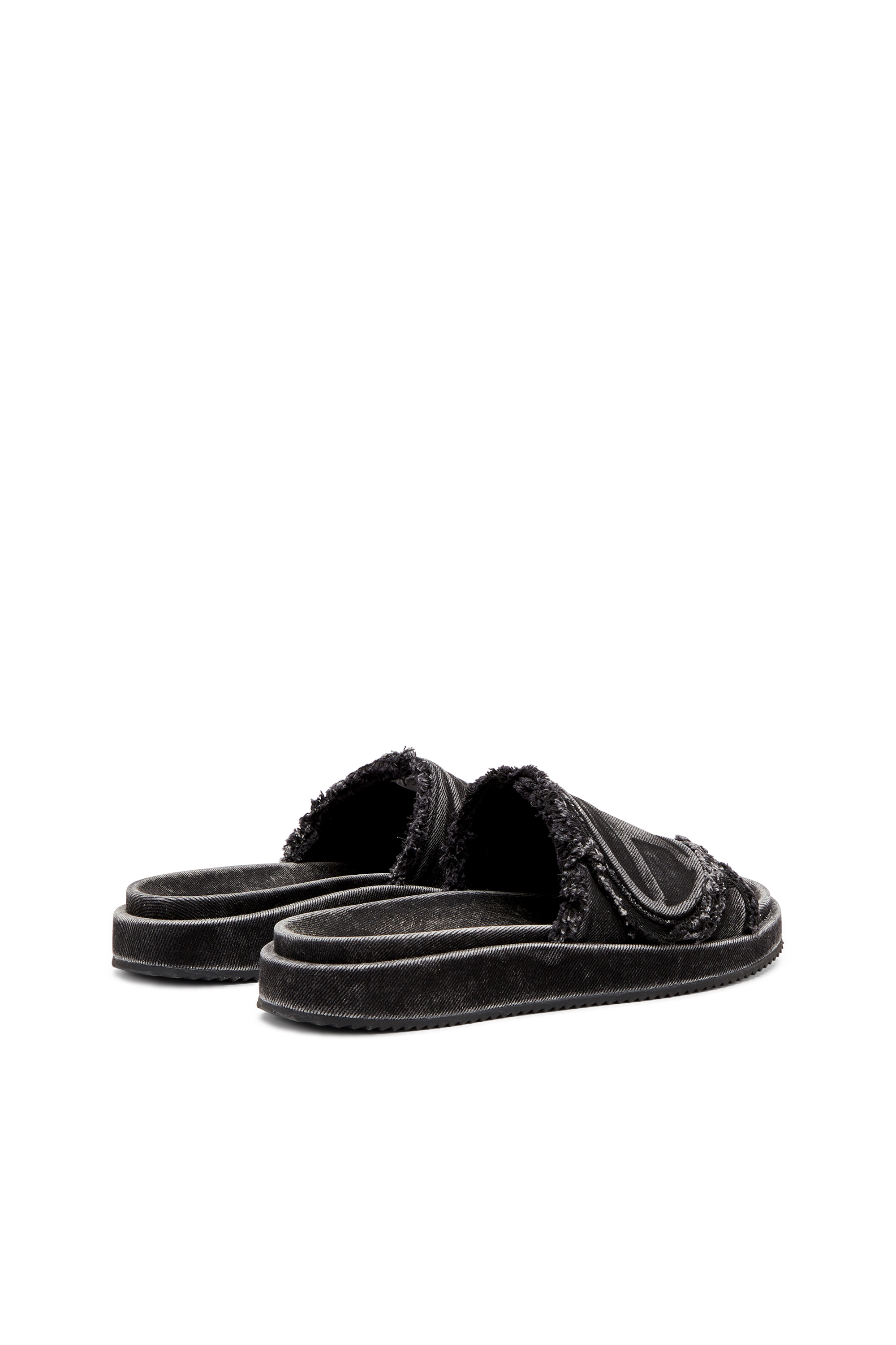 SA-SLIDE D OVAL, Negro Diesel - SA-SLIDE D OVAL, Sa-Slide D-Chanclas de denim desgastado Unisex in Negro - 3