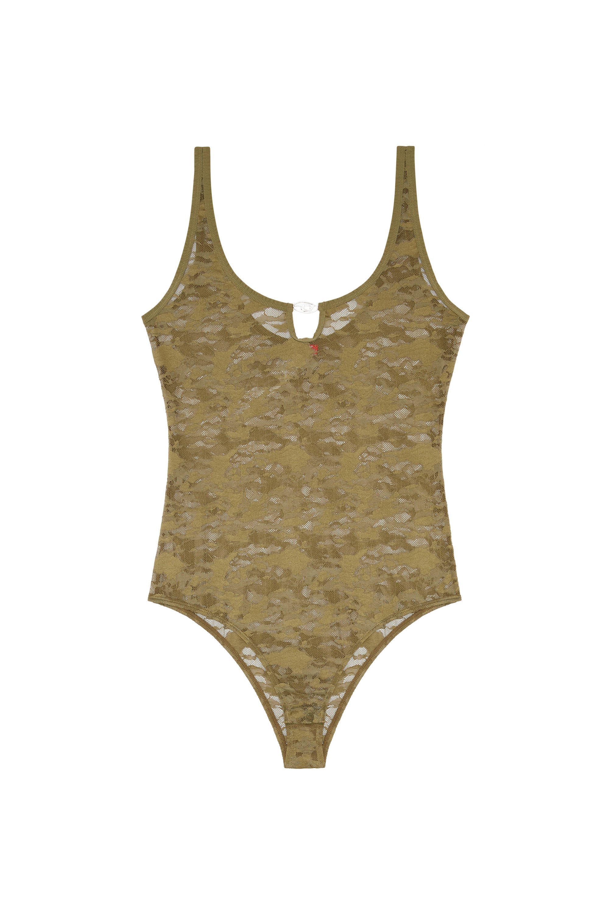 Diesel - UFBY-D-OVAL-LACE-BODYSUIT, Body de encaje y camuflaje con placa Oval D Mujer in Verde - 4