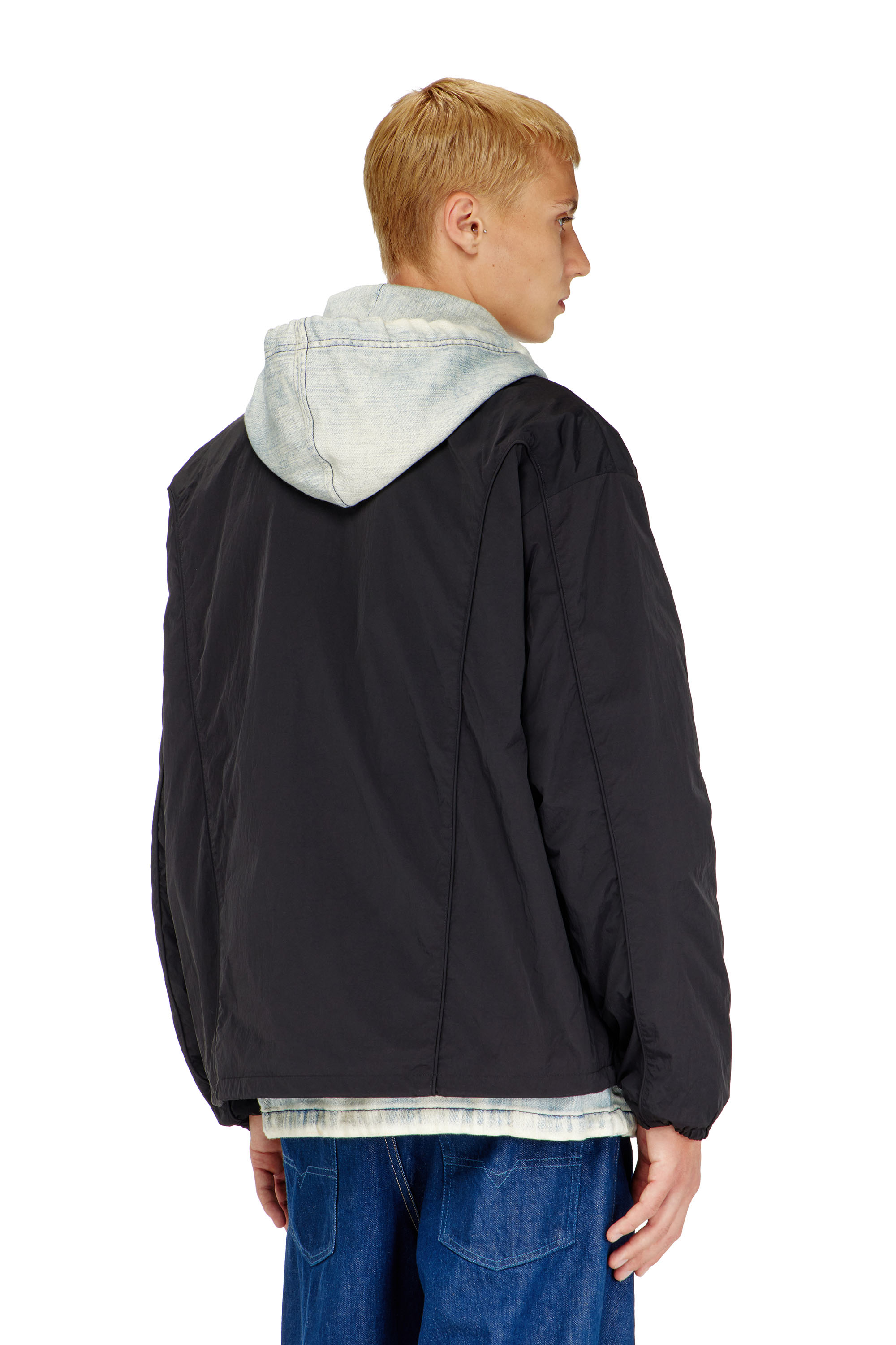 Diesel - J-FIVE-WRD-AKAD, Chaqueta de nailon arrugado con ribetes Hombre in Negro - 4