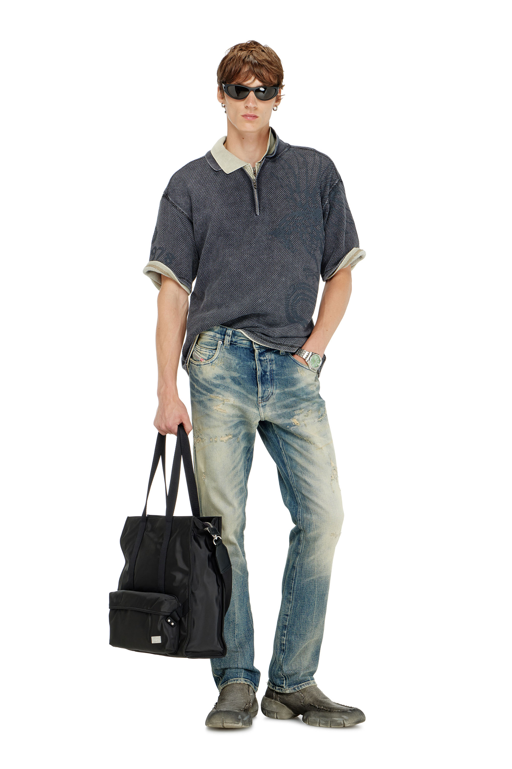 Diesel - T-ERRY-ZIP, Polo de jacquard mesh con estampado Phoenix Hombre in Gris - 2