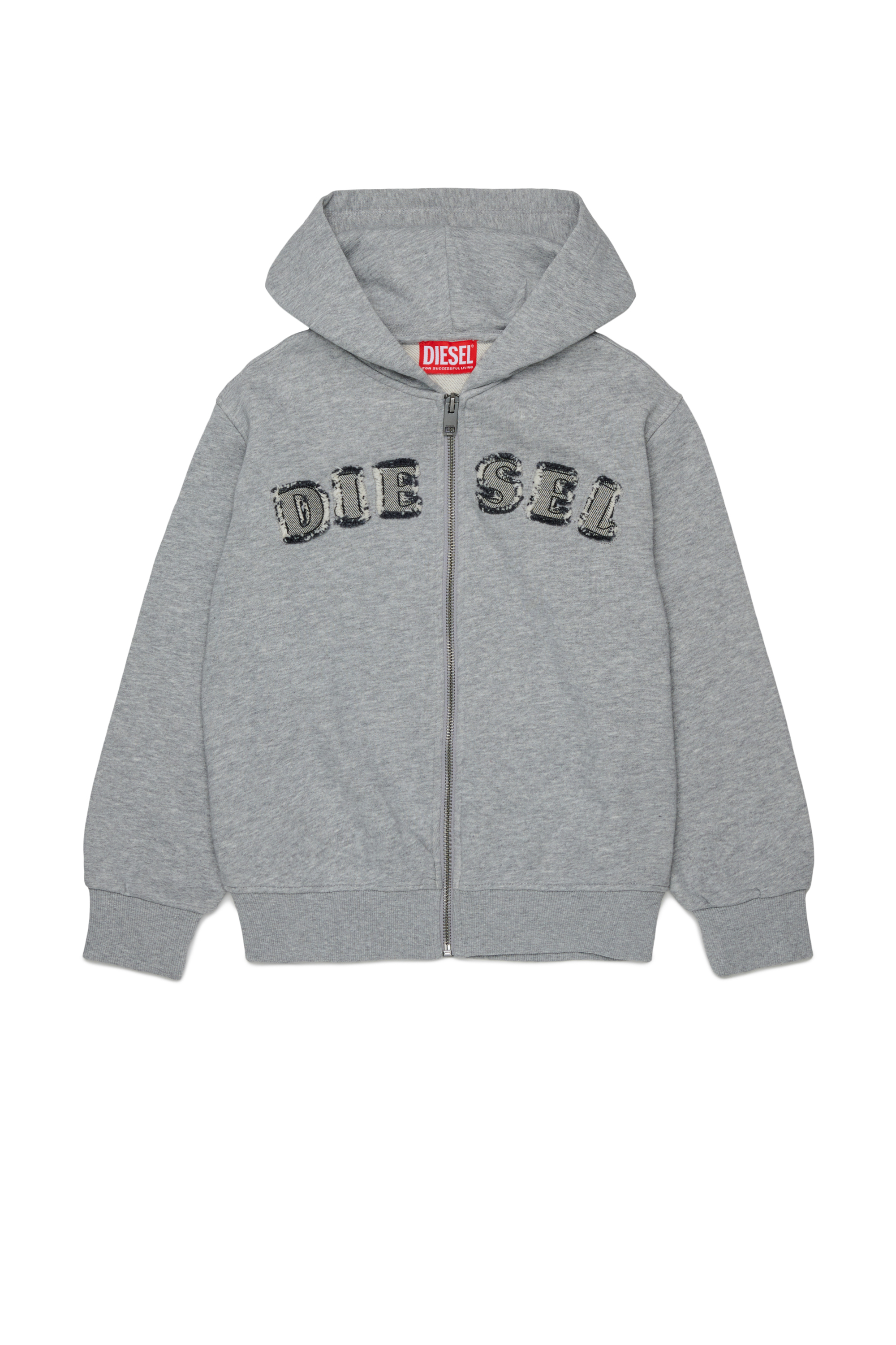 Diesel - SJEANSHOOD OVER, Sudadera con cremallera y letras de logo deshilachadas Hombre in Gris - 1
