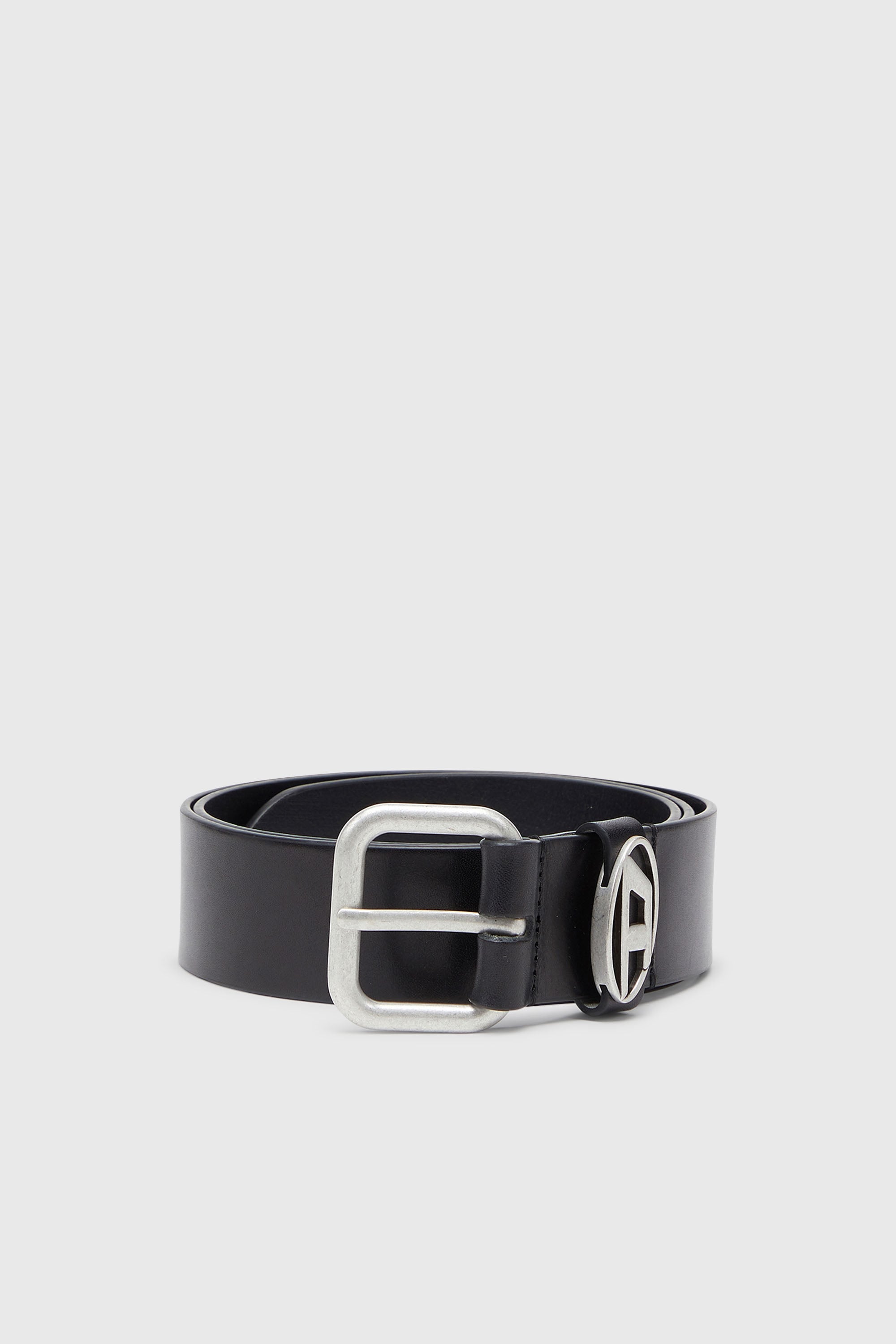 Diesel - B-1DR OVAL D LOOP, Unisex's 4 cm matte leather belt with metal buckle in Black - 1
