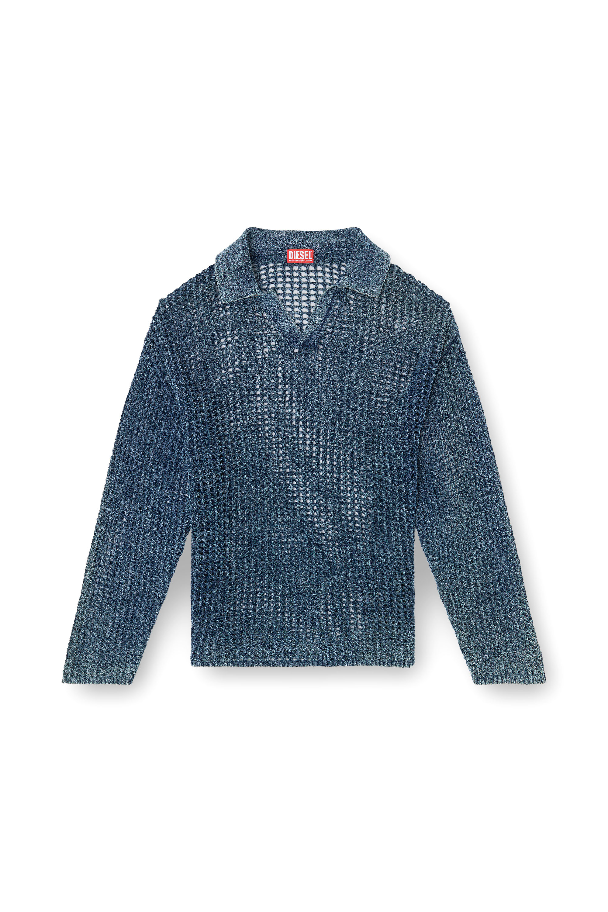 Diesel - K-SQUARED, Man's Open-knit polo jumper in denim yarn in Blue - 3